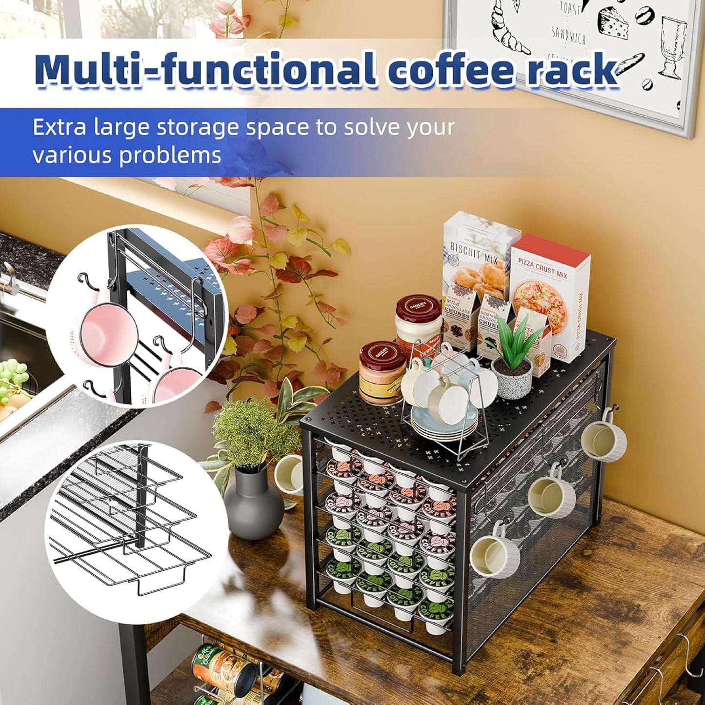 Simple Trending 5 Tier Coffee Pod Holder for K Cup, 160 Pod Pack Capacity Rack, Metal, Black