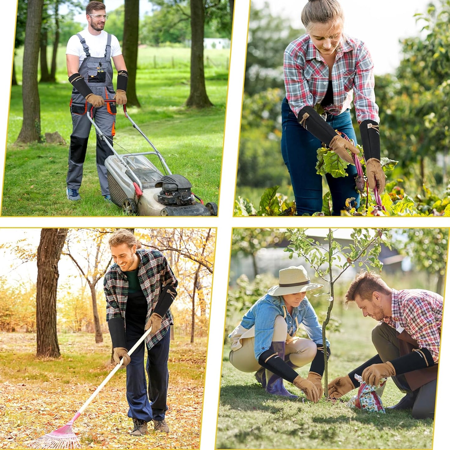 HANDLANDY Long Gardening Gloves for Men & Women, Cowhide Leather Rose Pruning Gloves, Breathable Thorn Proof Gauntlet Glove (Brown-Cowhide, XL)