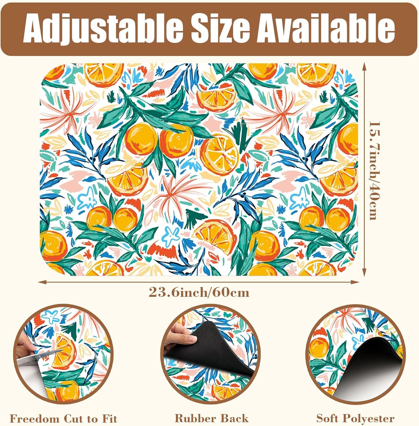 Dish Drying Mat Fruit Orange and Leaves Coffee Bar Mat for Countertop Absorbent Coffee Mat Rubber Backed Hide Stain Dish Drainer Rack Mat Coffee Maker Coffee Pot Dining Room Decor 15.7 x 23.6 Inch