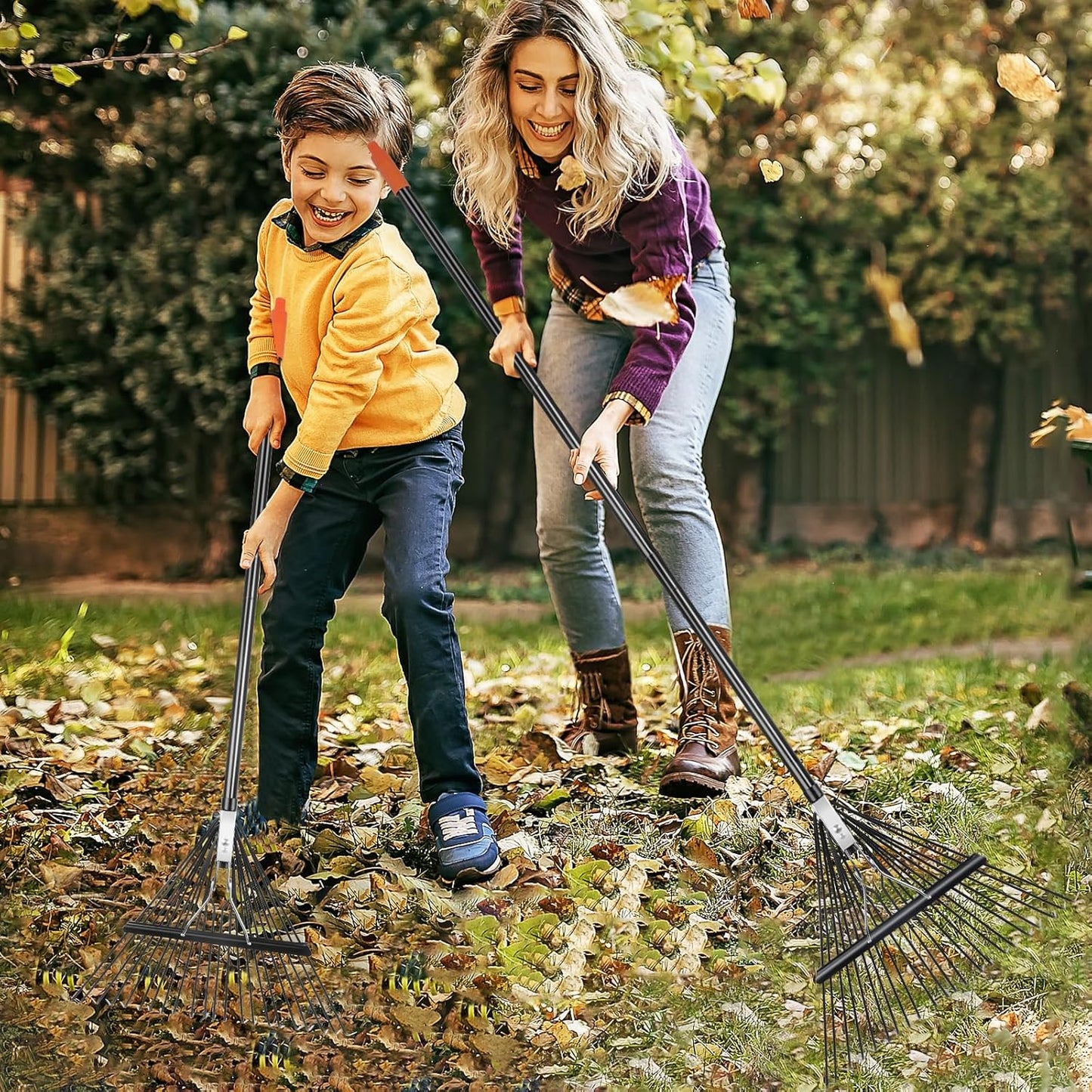 46 HRC Steel Gardening Leaf Rake, 22 Tines 22.8" Wide,Adjustable Split Long Handle 33-67",Suitable for Raking Leaves and Lawn Tidying,Garden rake and thatch rake Suitable for Adults