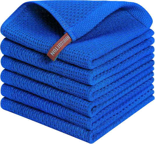 Kitinjoy 100% Cotton Kitchen Dish Cloths, 6 Pack Waffle Weave Ultra Soft Absorbent Dish Towels for Drying Dishes Quick Drying Kitchen Towels Dish Rags, 12 X 12 Inches, Blueberry