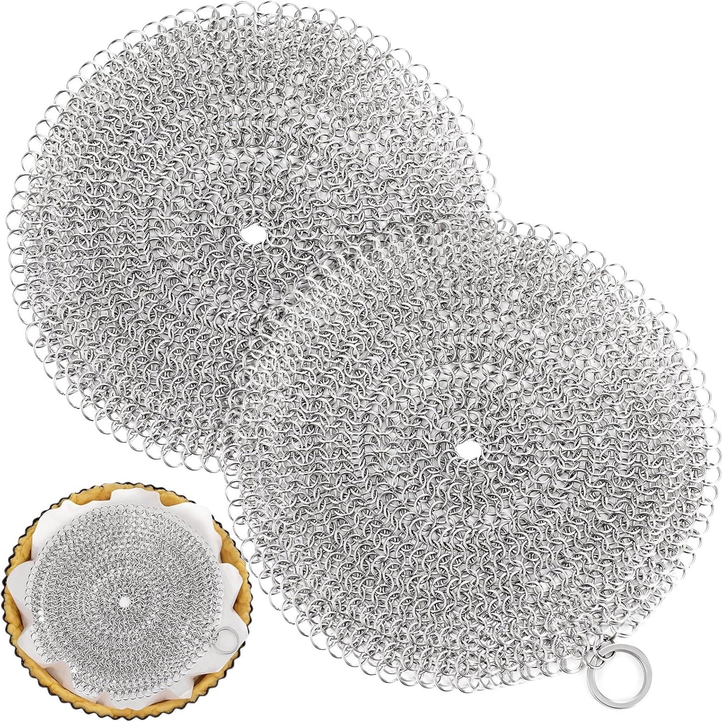 Patelai 2 Pcs Stainless Steel Pie Weights for Baking Universal Fit Pie Weight for 7-10 Inch Pies Round Metal Pies Weights Chain Dishwasher Safe Durable Blind Baking Dough Cooking Pastry (10 Inch)