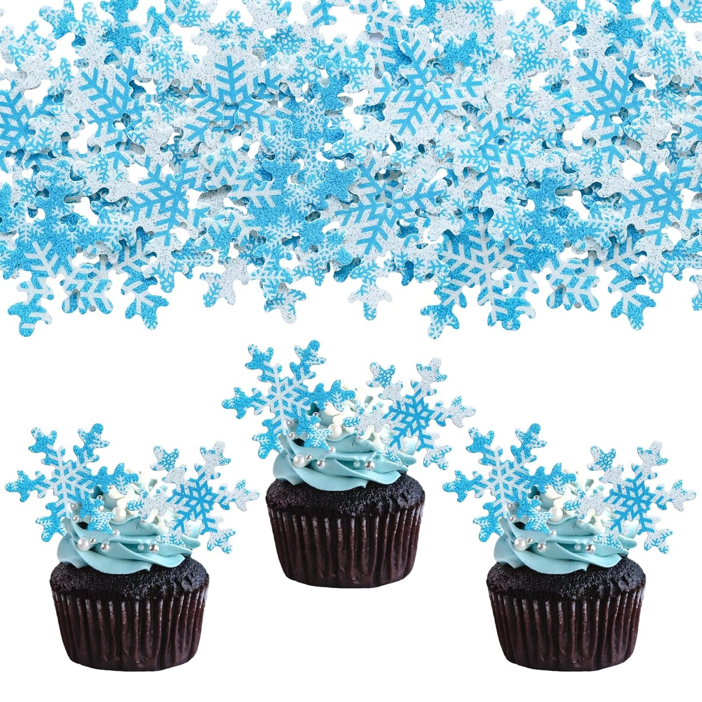 Gyufise 50Pcs Pink Edible Cupcake Cake Toppers Snowflake Cake Decorations for Christmas Winter Frozen Theme Party Supply Decoration Multi