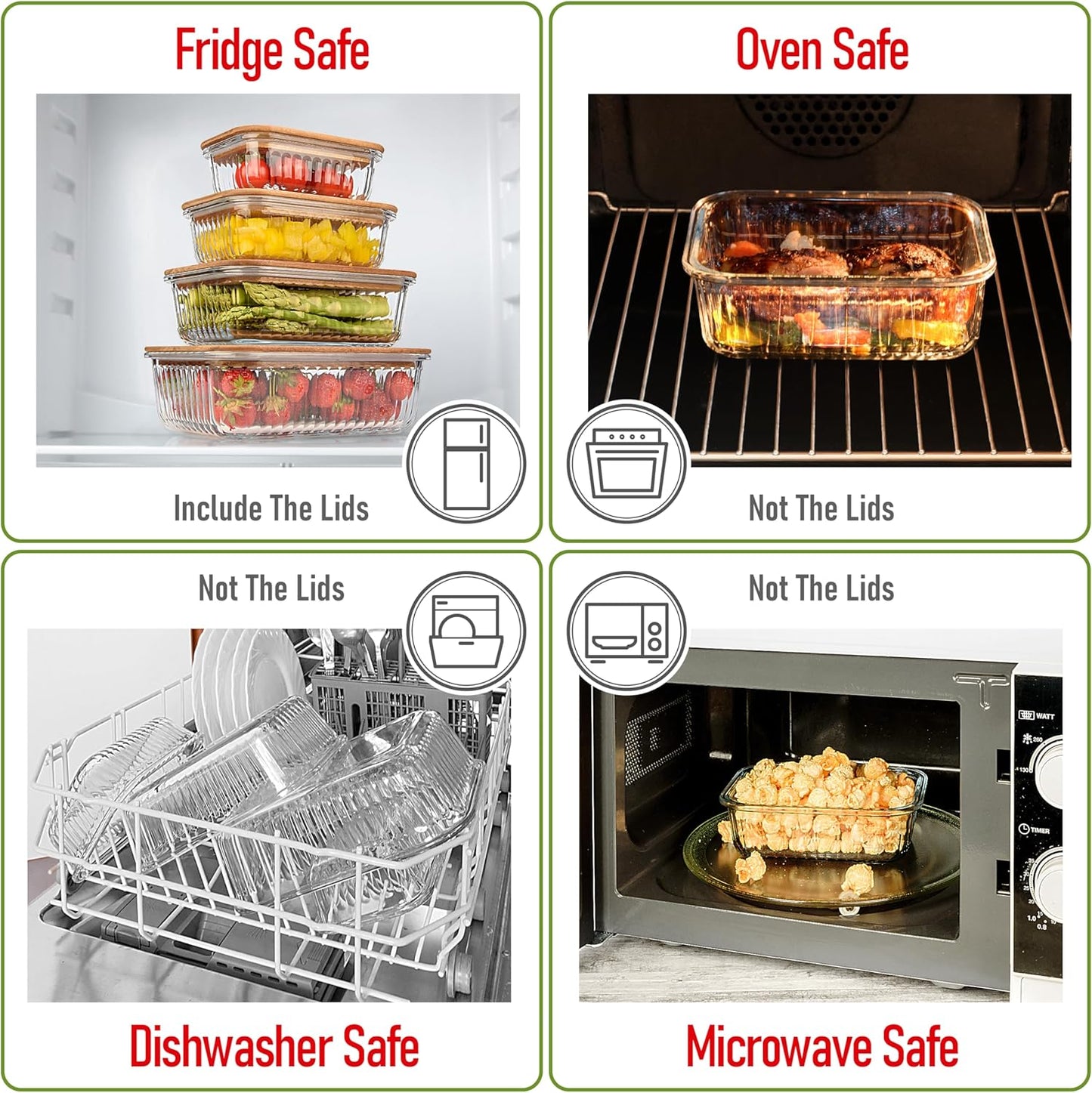 Set of 4 Stackable Space-Saving Nesting Glass Bowls with Airtight Acacia Lids for Lunch, Meal & Food Prep - Microwave & Oven-ready BPA Free Durable Heat Resistant Inert Borosilicate Glass