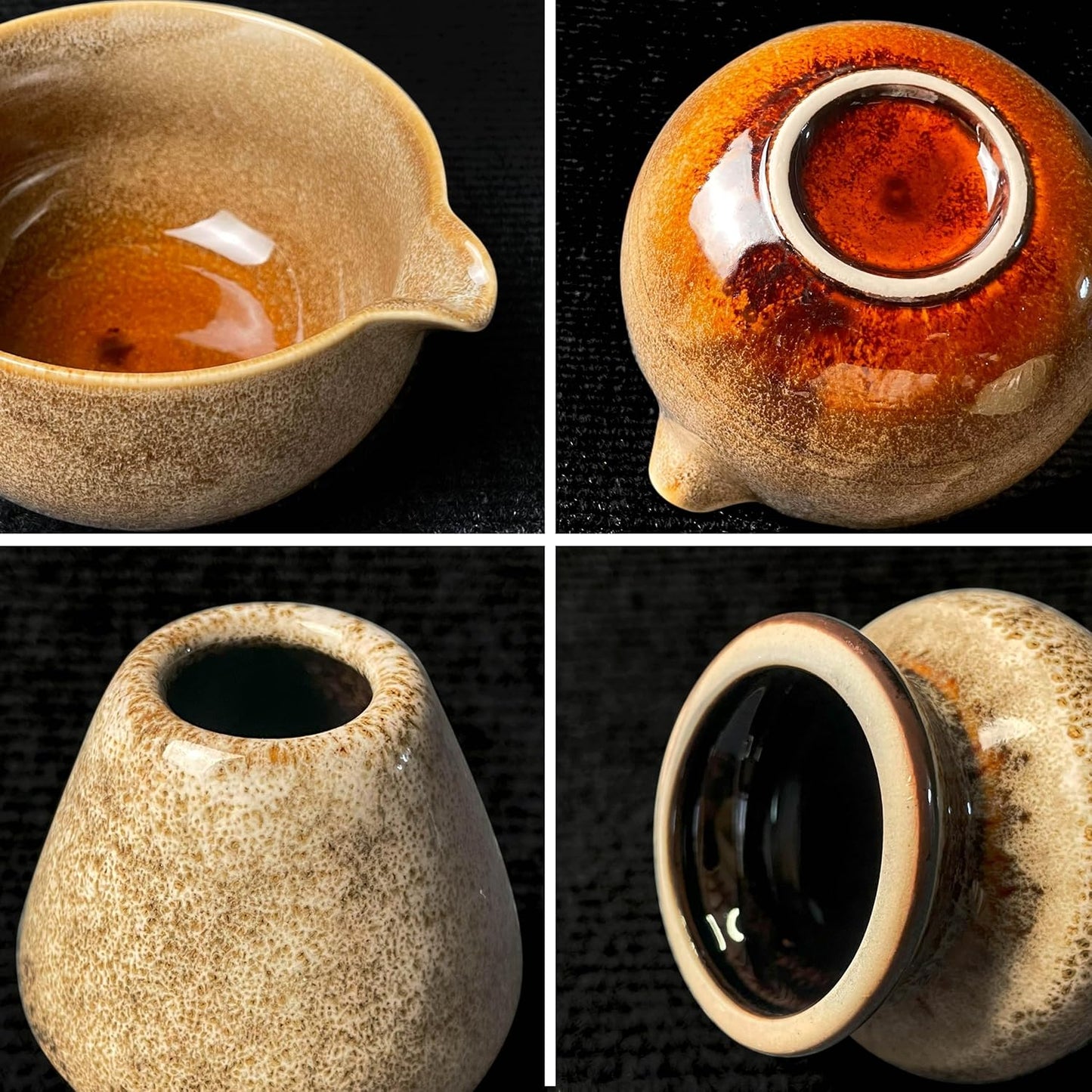 Matcha Tea Set (7pcs) - Matcha Whisk Set with Bowl, Whisk Holder, and Pouring Spout Bowl, Perfect Matcha Starter Kit for Tea Ceremony (Amber Sand)