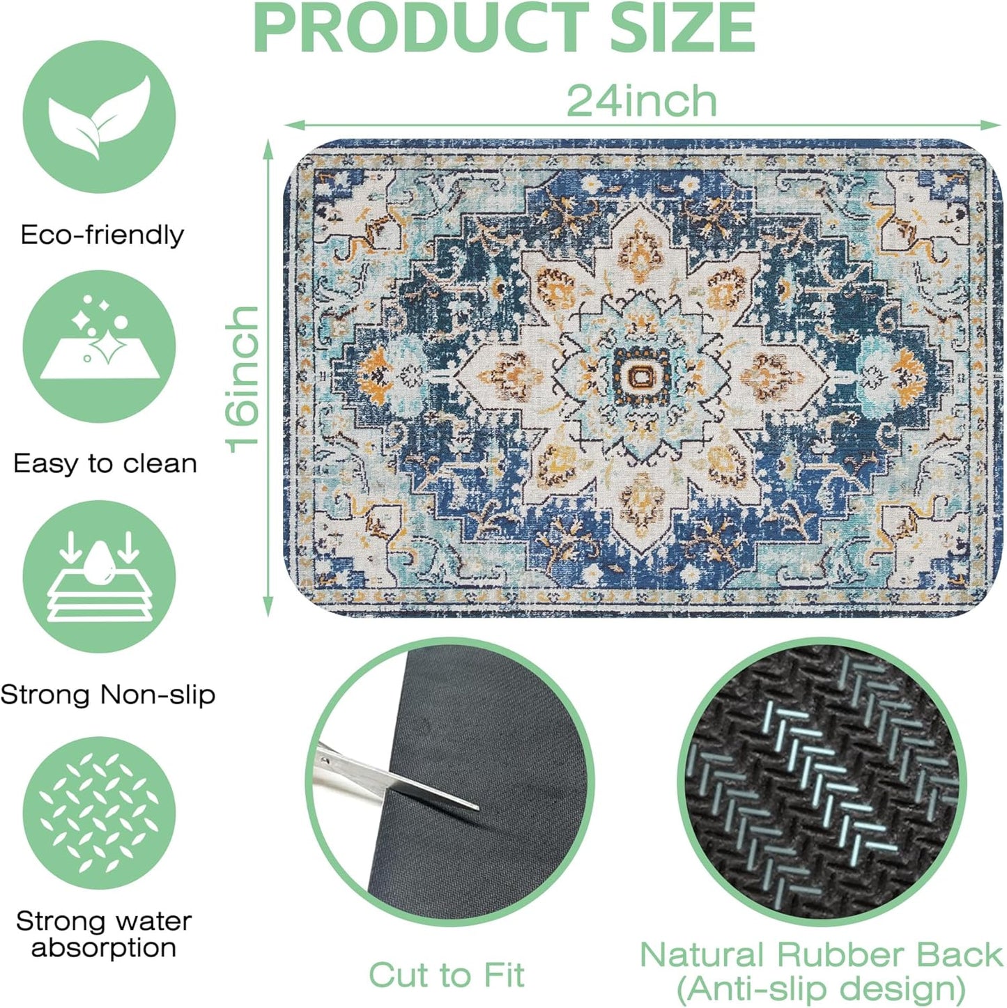 Bohemian Textile Rug Texture Dish Drying Mat,16"X24" Absorbent Fast Dish Drying Mat for Kitchen Counter Pot and Pan, Kitchen Accessories