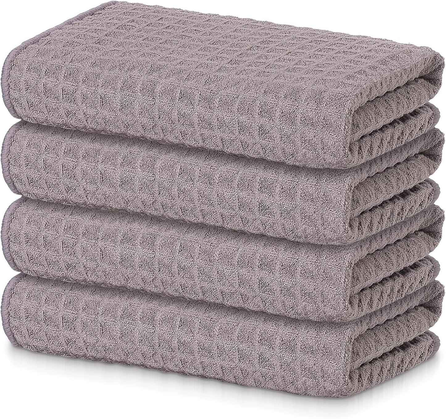 Homaxy Microfiber Waffle Weave Kitchen Towels, 16 x 28 Inch Ultra Absorbent and Solid Color Dish Towels, 4 Pack, Coffce