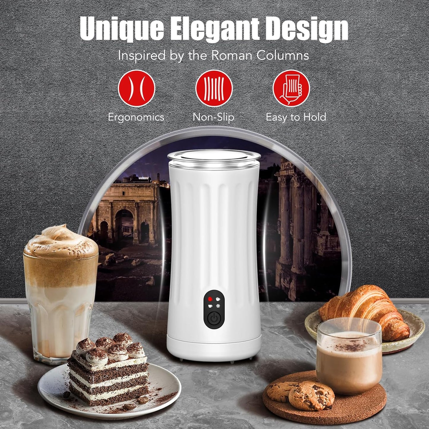 Milk Frother, Upgraded 4-in-1 Milk Frother and Steamer, Hot and Cold Foam Maker and Milk Warmer with Temperature Control & Auto Shut-Off, Frother for Coffee, Latte, Cappuccino, Matcha(White)