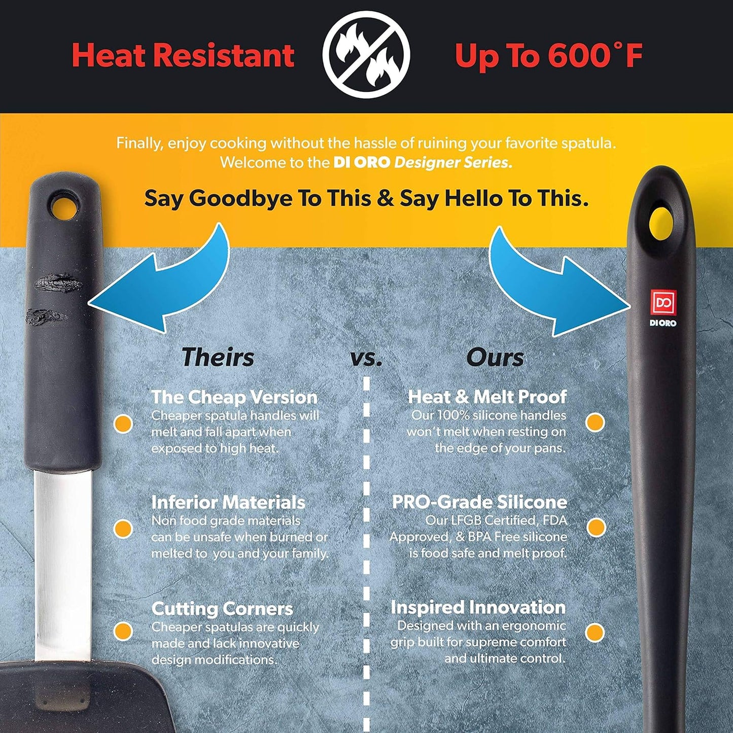 DI ORO Silicone Ladle – Soup Ladle for Cooking & Serving Heat-Resistant - Large Kitchen Soup Ladle Nonstick Cookware Safe - Soup Serving Spoon with Wide Bowl - Silicone Utensil Dishwasher Safe (Black)