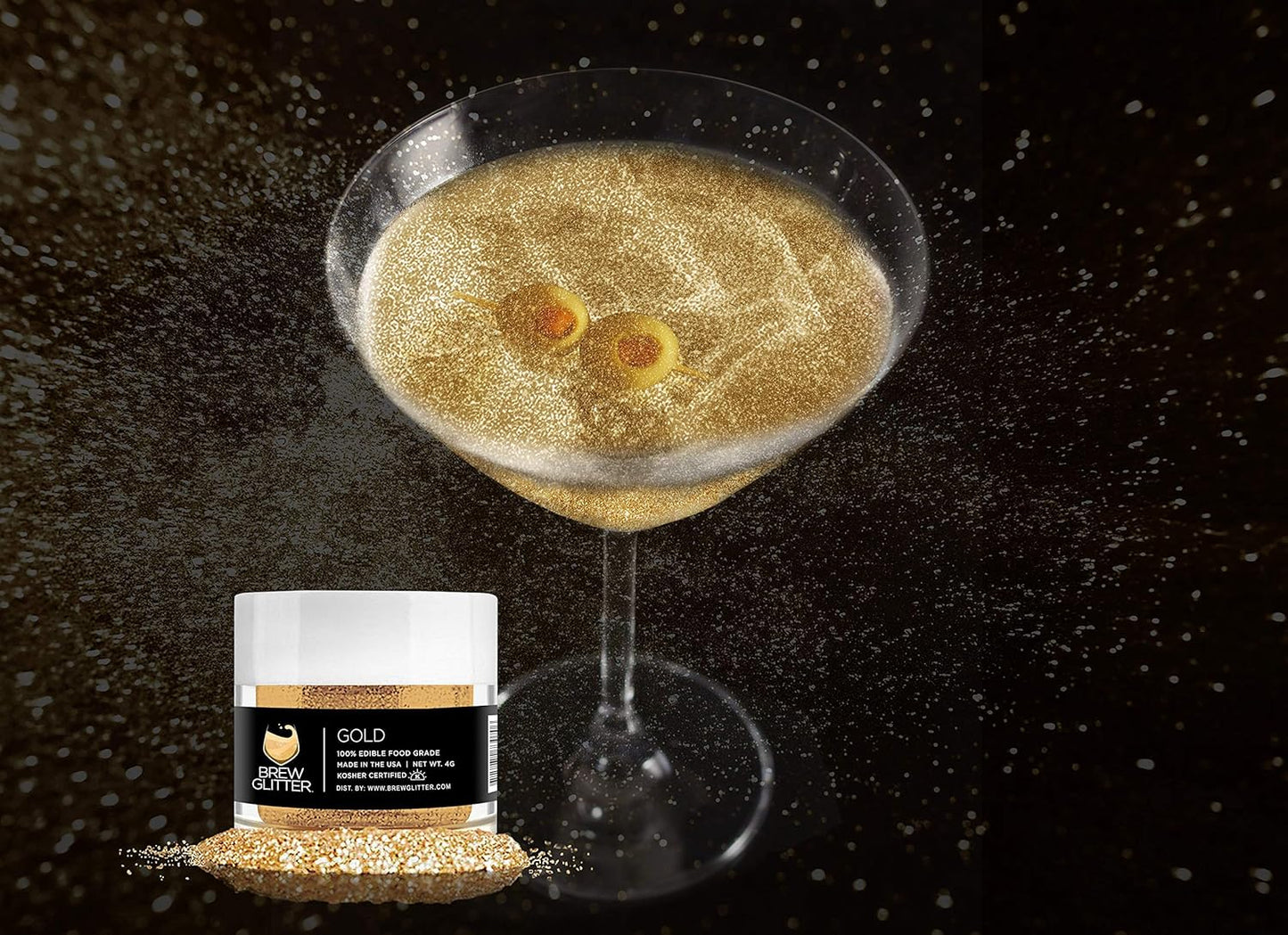 Gold BREW GLITTER Edible Glitter For Drinks, Cocktails, Beer, Garnish Glitter & Beverages | KOSHER & HALAL Certified | 100% Edible & Food Grade | Vegan, Gluten, Nut Free (25g, Gold)