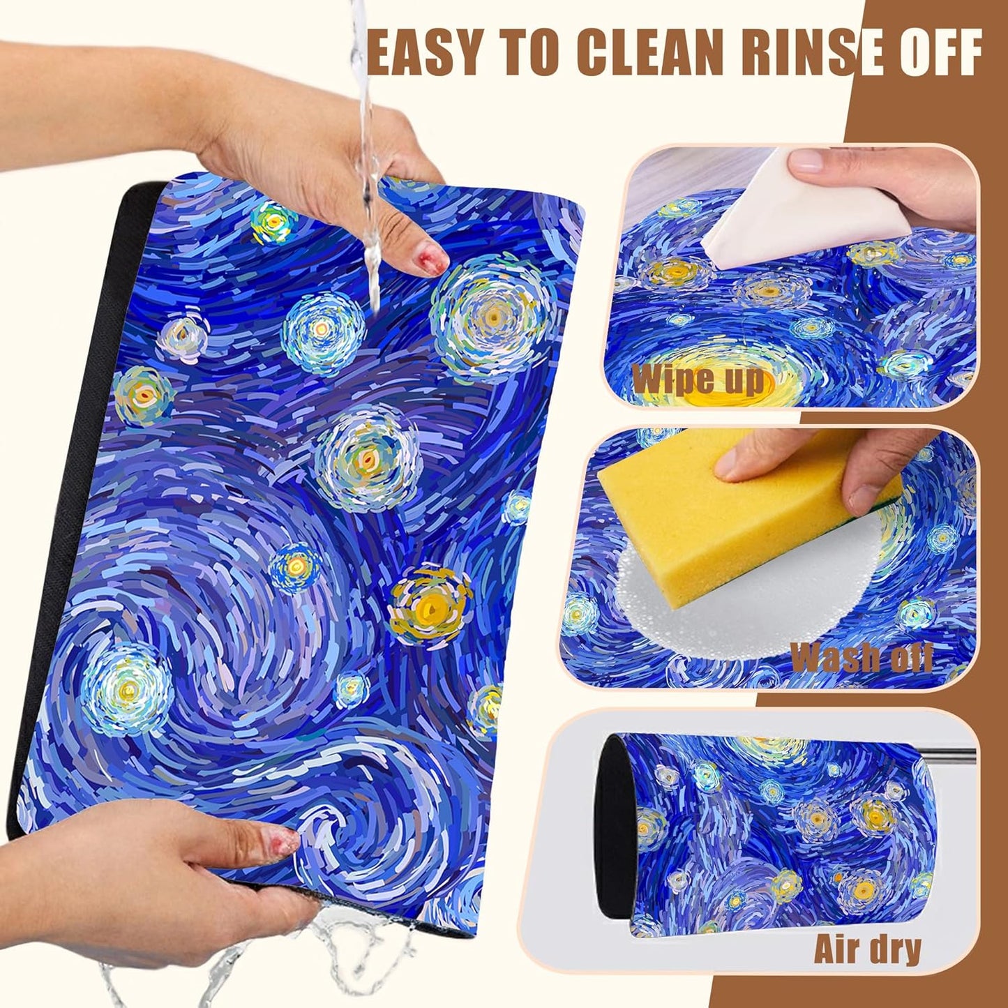 Starry Night Coffee Mat Absorbent Dish Drying Mat for Kitchen Counter Hide Stain Rubber Backed Coffee Bar Accessories Fit Under Espresso Machine Dish Rack, 11.8 x 19.7 Inch