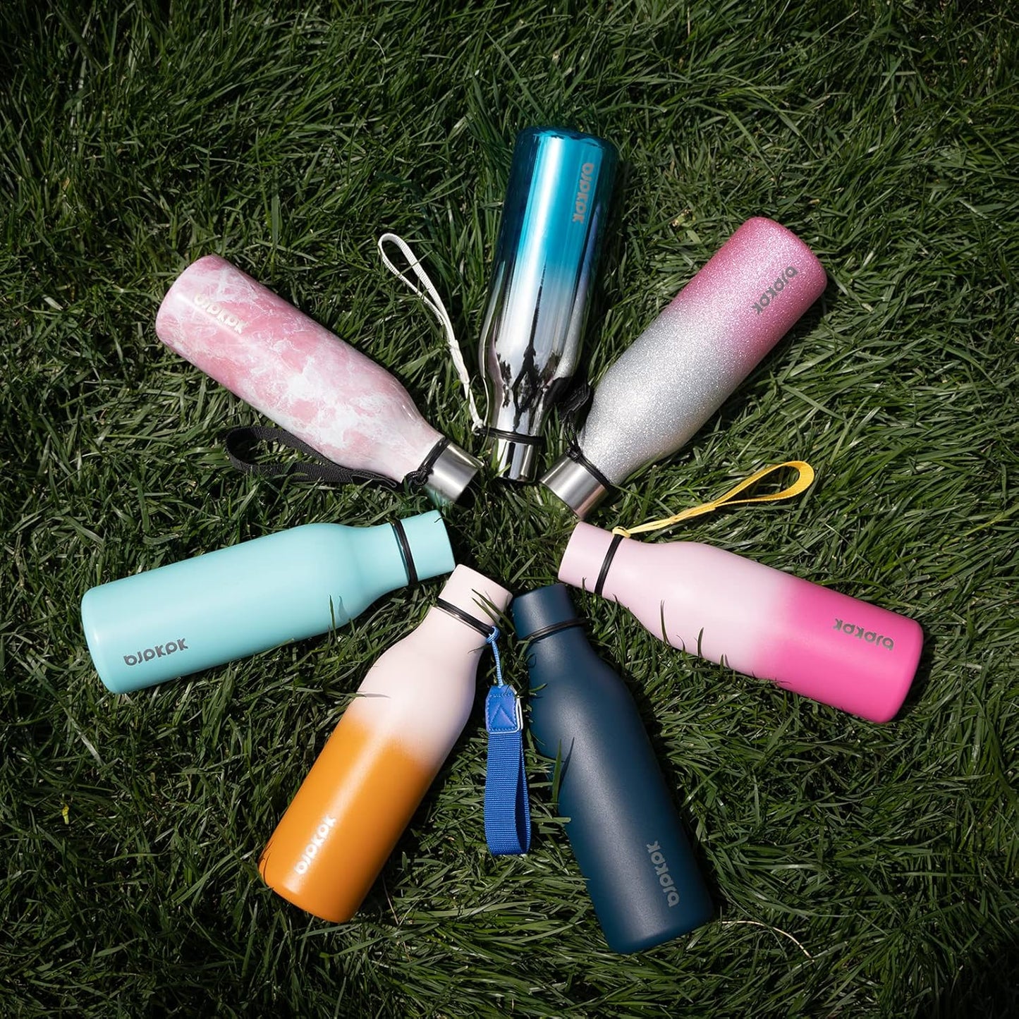 BJPKPK Insulated Water Bottles, 18 oz Stainless Steel Metal Water Bottle with Strap, BPA Free Leak Proof Thermos, Mugs, Flasks, Reusable Water Bottle for Sports & Travel, Silver Miner