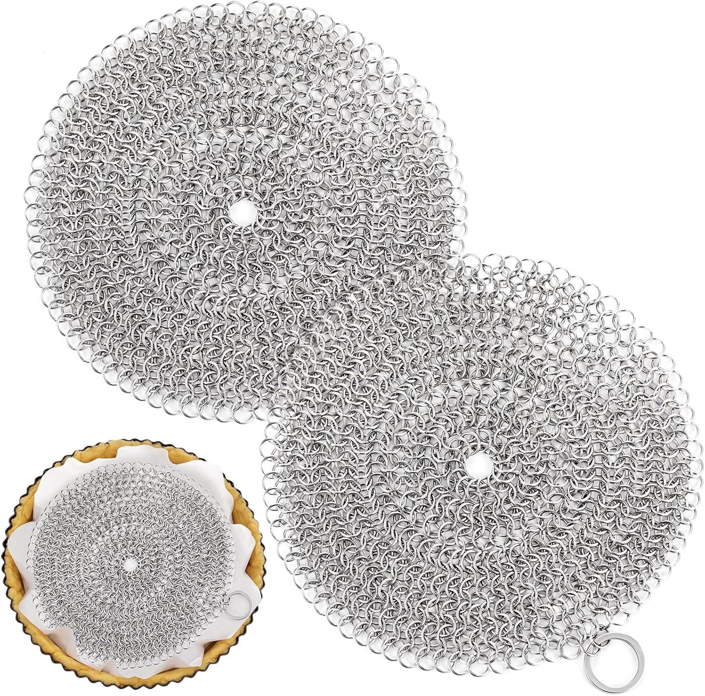 Patelai 2 Pcs Stainless Steel Pie Weights for Baking Universal Fit Pie Weight for 7-10 Inch Pies Round Metal Pies Weights Chain Dishwasher Safe Durable Blind Baking Dough Cooking Pastry (8 Inch)