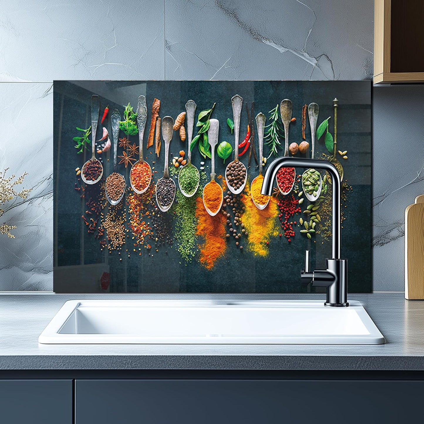 DAIFURONGE Spice Tempered Glass Backsplash For Kitchen Behind Stove,Stove Backsplash Top Cover,Easy to Clean Glass Splashback, Sink Cover Splash Guard,Home Kitchen Wall Decor (23.62"x15.75"(60x40cm))