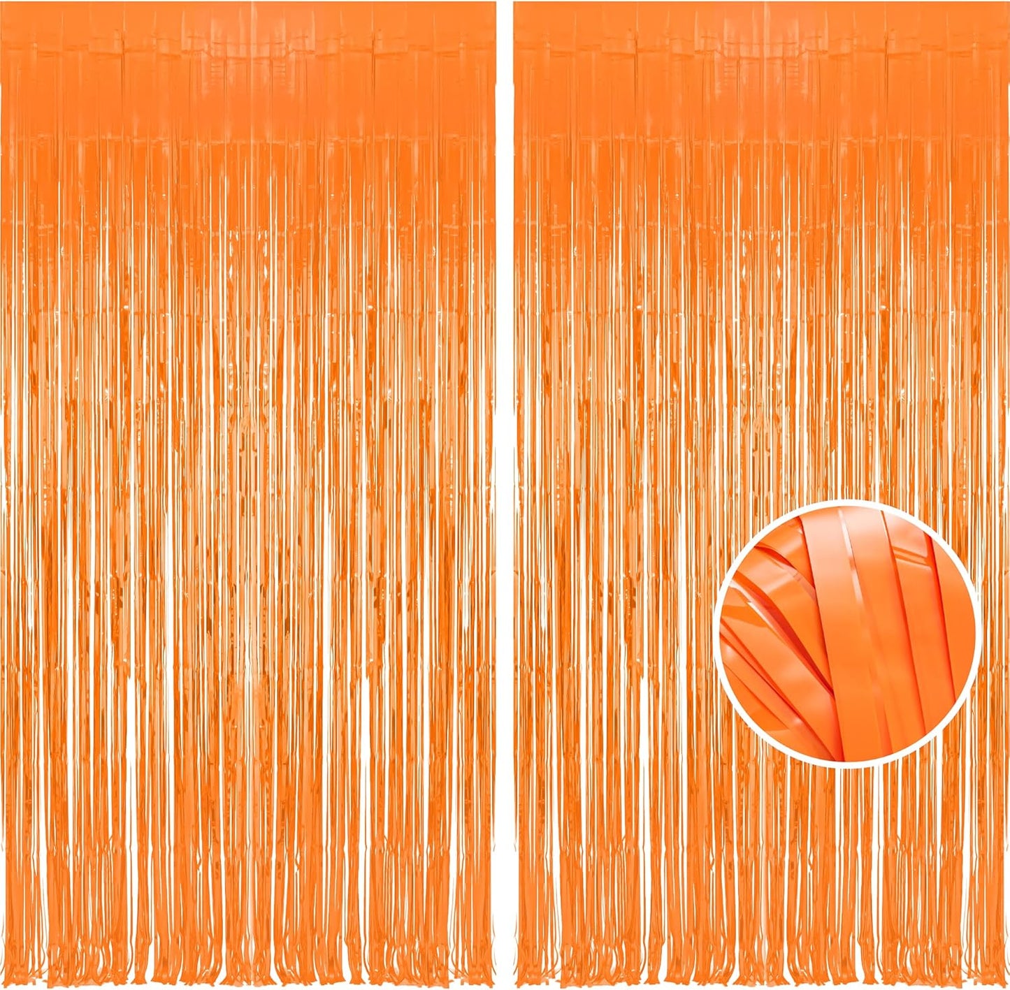 Foil Fringe Curtains Halloweens Decorations - Orange Tinsel Photo Backdrop Party Streamers for St Patricks Day, Easter, Birthdays, Fall, Pumpkin Theme, Thanksgiving, Basketball Party Decorations