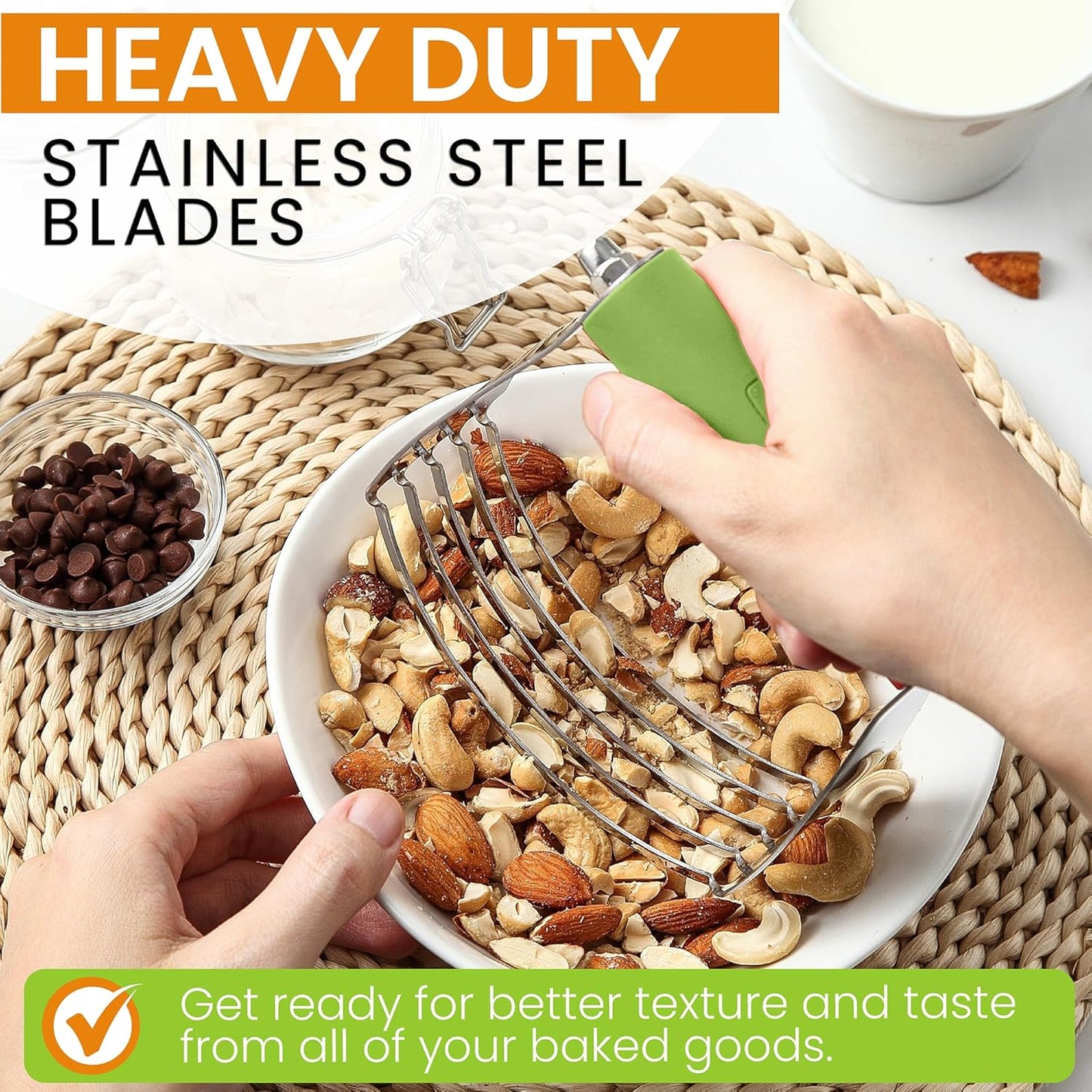 Spring Chef Large Green Dough Blender For Baking, Professional Dough Cutter Tool, Stainless Steel Puff Pastry Cutter Tool with Sharp Blades, Dishwasher Safe Pastry Blender for Easy Mixing