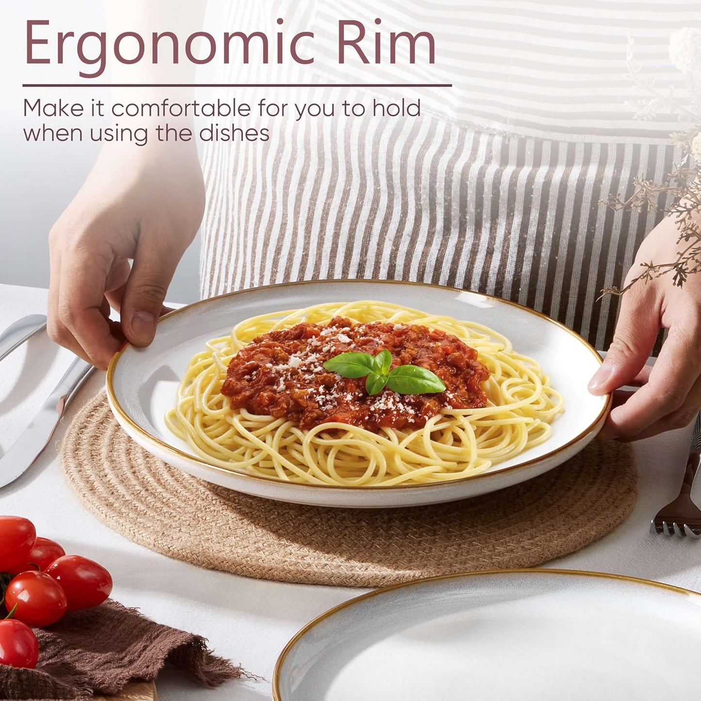 Herogo Ceramic 10.43 Inch Dinner Plates Set of 6, Stoneware Dinner Plate Set, Double Reactive Glaze Large Dinnerware Plates for Kitchen, Microwave, Oven & Dishwasher Safe, Ivory White