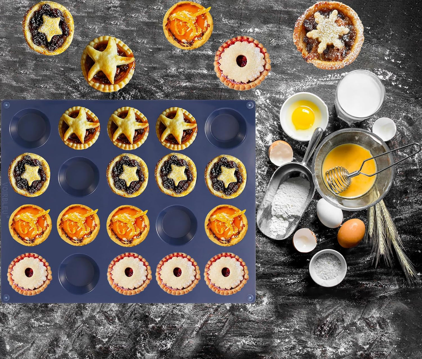 Silicone Tart Mold for Baking, Mini Tart Pan, 2 Inch Mini Pie Pans for Mince Pie, Fruit Pie, Blue(2, 2 INCH)