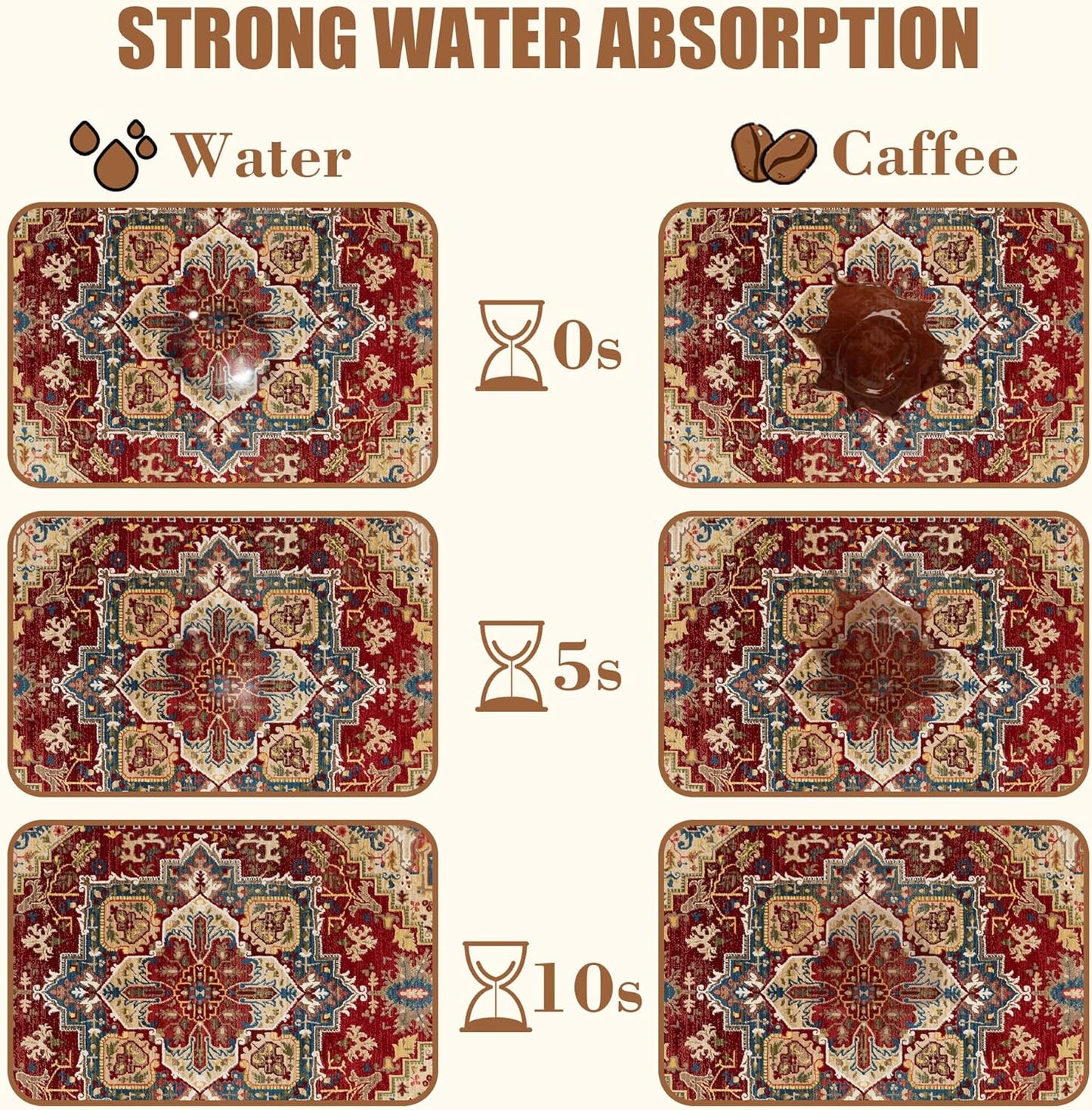 Boho Dish Drying Mat Persian Tribal Coffee Bar Mat for Countertop Absorbent Rubber Backed Hide Stain Dish Drainer Rack Pad Espresso Machine Coffee Pot Dining Room Decoration 15.7 x 23.6 Inch