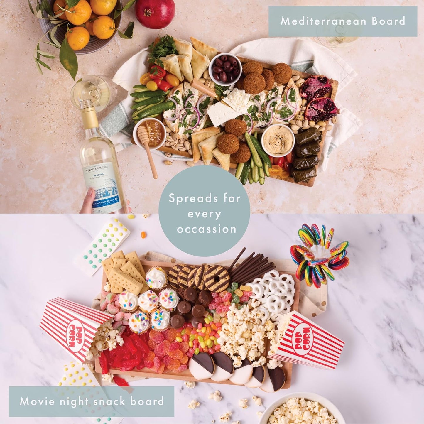 Charcuterie Board - Cheese Board with Grooves & Built-in Handles, Snack Tray for Vegetables, Fruits, Meat, Nuts - Decorative Wooden Serving Tray for Kitchen House Warming Gift