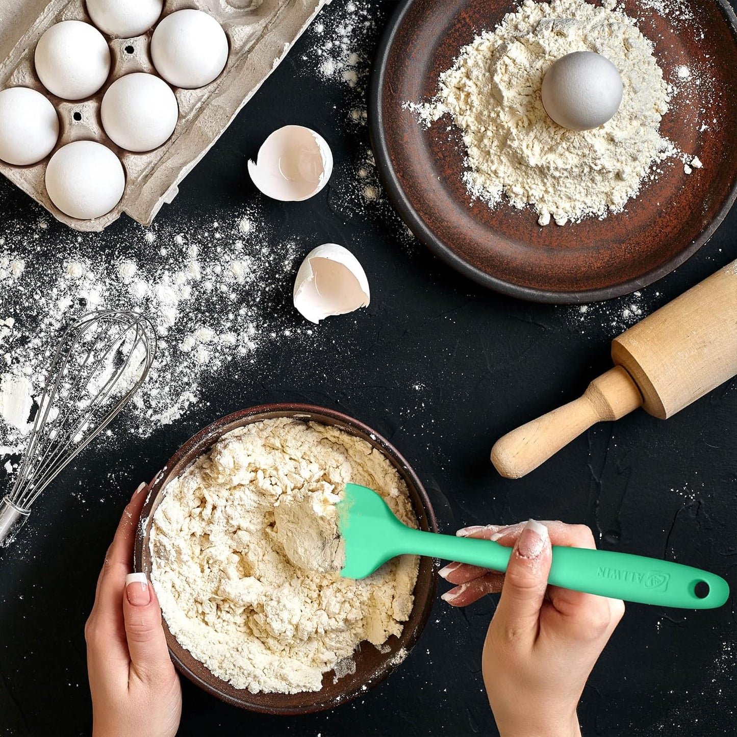 Silicone Spatula 3-piece Set, Ergonomic Handle High Heat-Resistant Spatulas, Non-stick Rubber Spatulas with Stainless Steel Core, Macaron Green