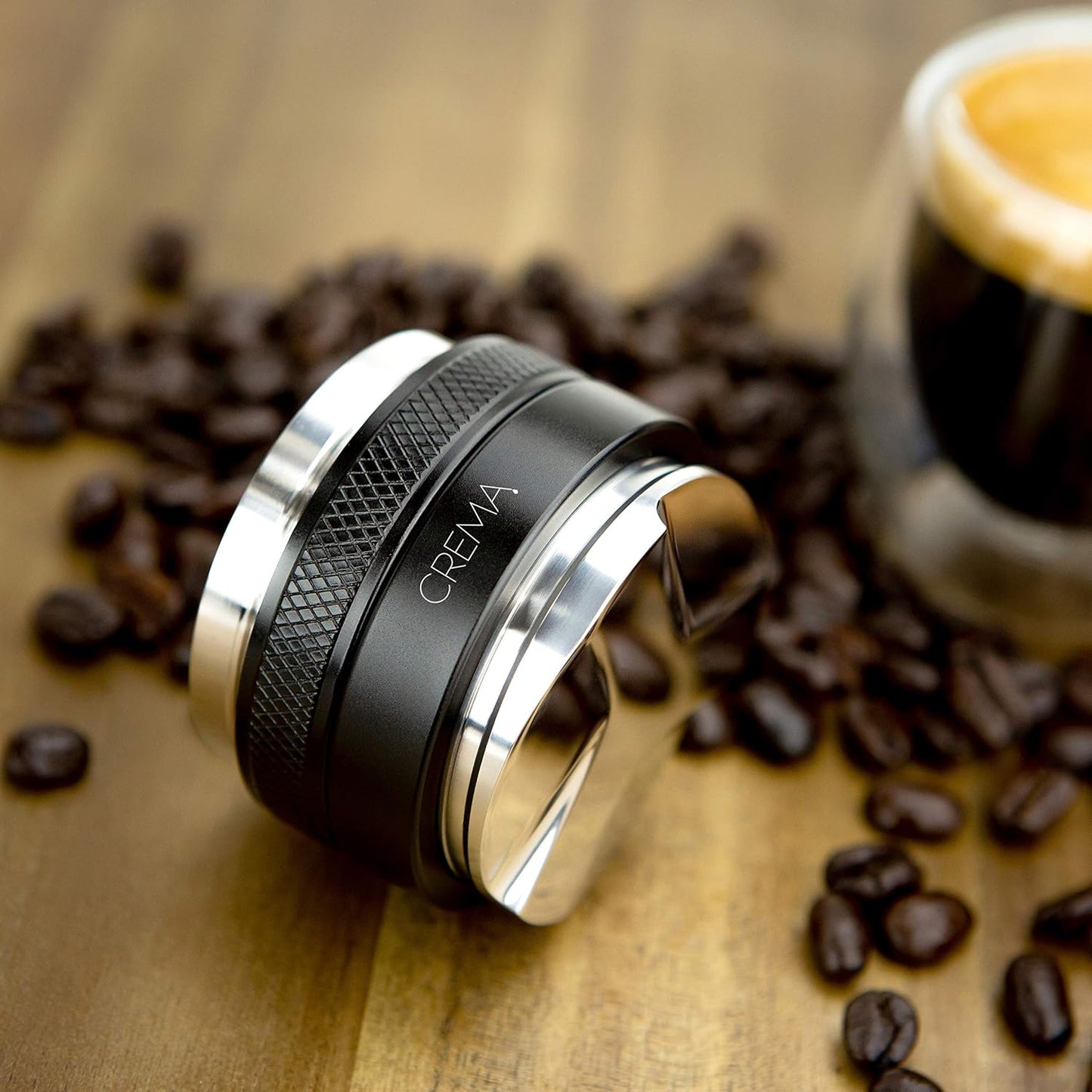 Crema Coffee Products 51mm Hand Tamper & Coffee Distributor|Compatible with Delonghi Dedica & La Specialista Portafilter|Double-Sided, Adjustable Depth Tool|Made with Durable 304 Stainless Steel|Black