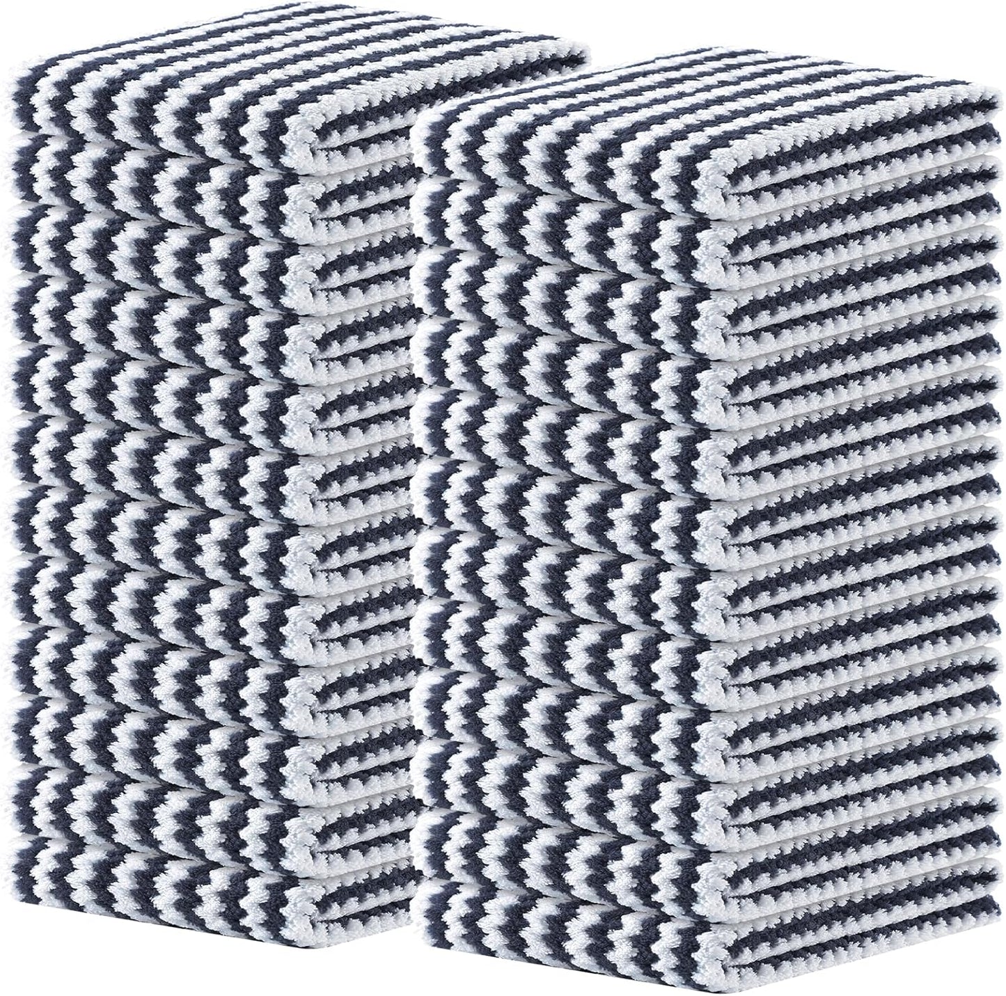 Homaxy Kitchen Towels(24 Pack, 10 x 20 inches), Ultra Soft and Absorbent Dish Towels, Reusable Fast Drying Microfiber Cleaning Cloth, Coral Velvet Wave Design No-lint, Dark Grey