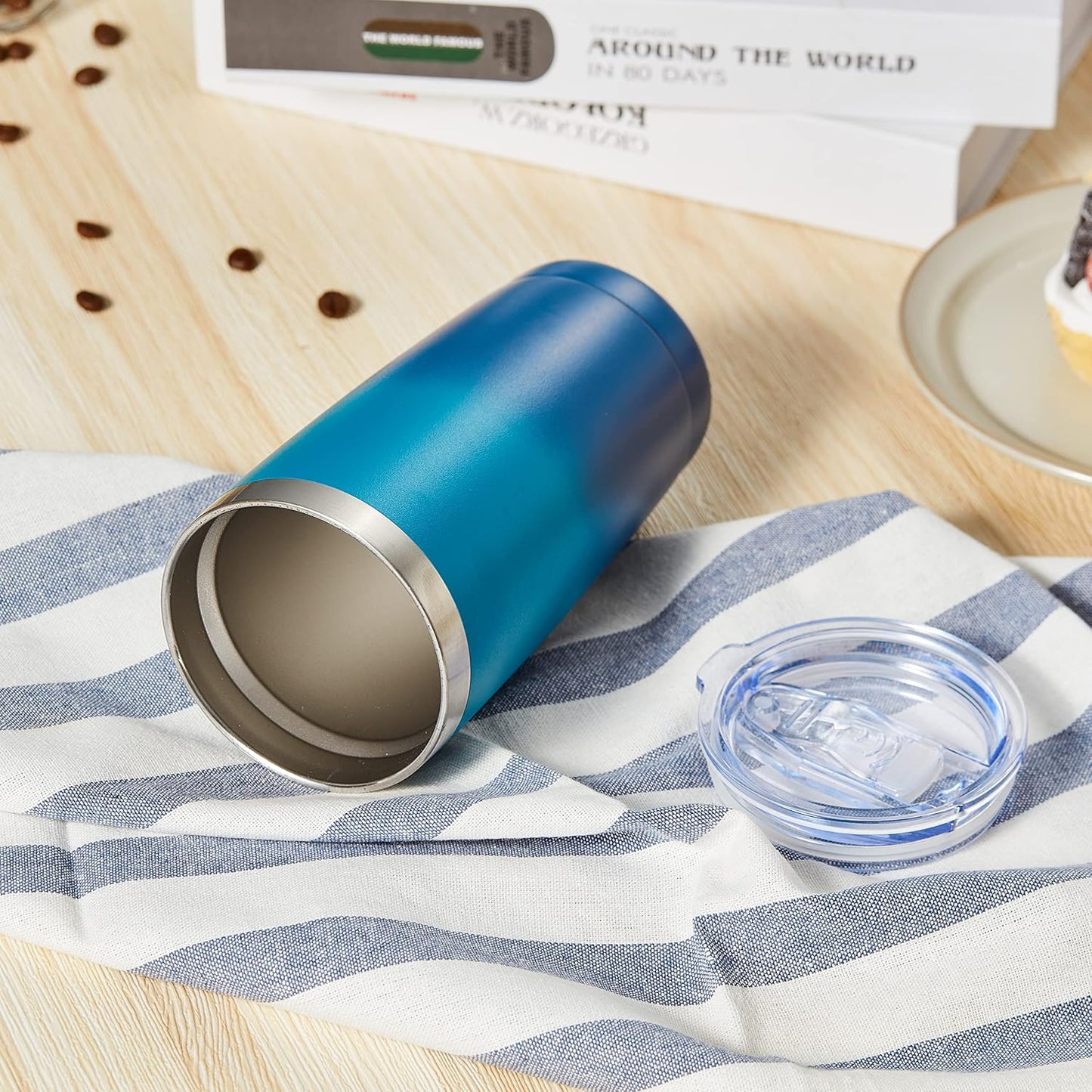 COMOOO 20oz Tumbler with Straw Stainless Steel Insulated Coffee Tumbler Cups Double Wall Vacuum Travel Coffee Mug with Splash Proof Sliding Lid for Hot Cold Drinks (Dark Night, 2 Pack)