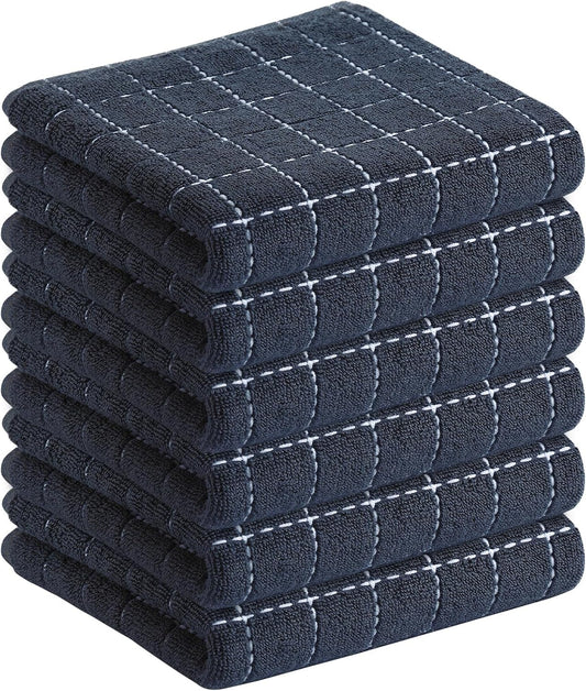 Homaxy 100% Cotton Terry Kitchen Towels(Dark Grey, 13 x 28 inches), Checkered Designed, Soft and Super Absorbent Dish Towels, 6 Pack