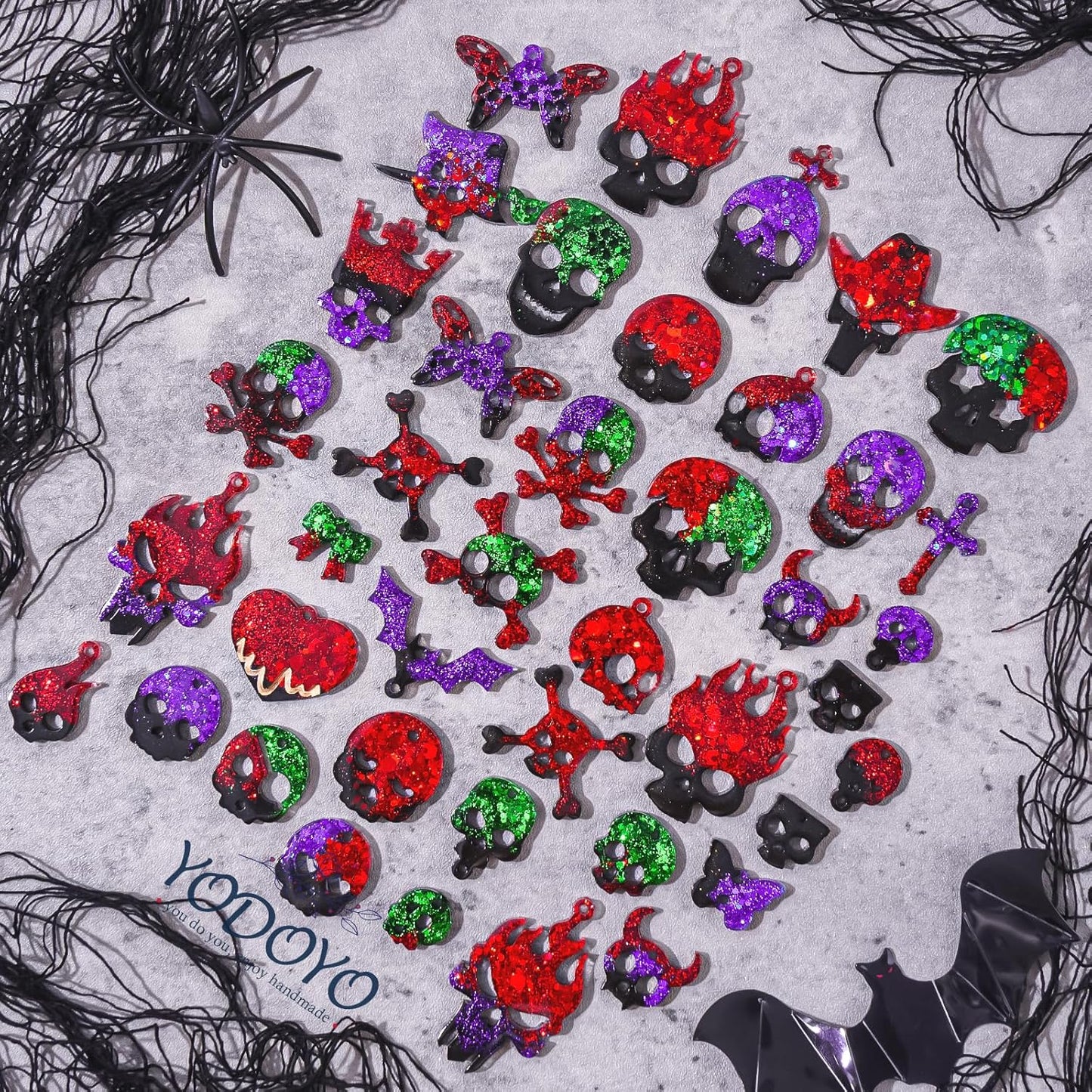 Halloween Resin Earrings Mold 3pcs Resin Jewelry Molds, Various Skull Silicone Molds Wing Hair Clips Mould, DIY Epoxy Ornaments Earring Pendants Necklaces Keychain Making Kit Holiday Gifts