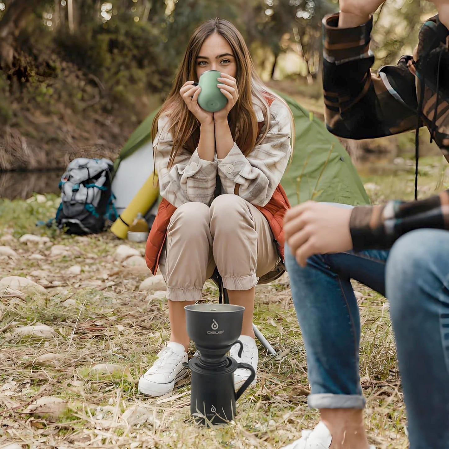 IDEUS Brew Pour Over Dripper, Portable Stainless Steel Reusable Filter Manual Camp Coffee Maker BPA-Free for Home, Office & Camping (Camp Dripper-Black)