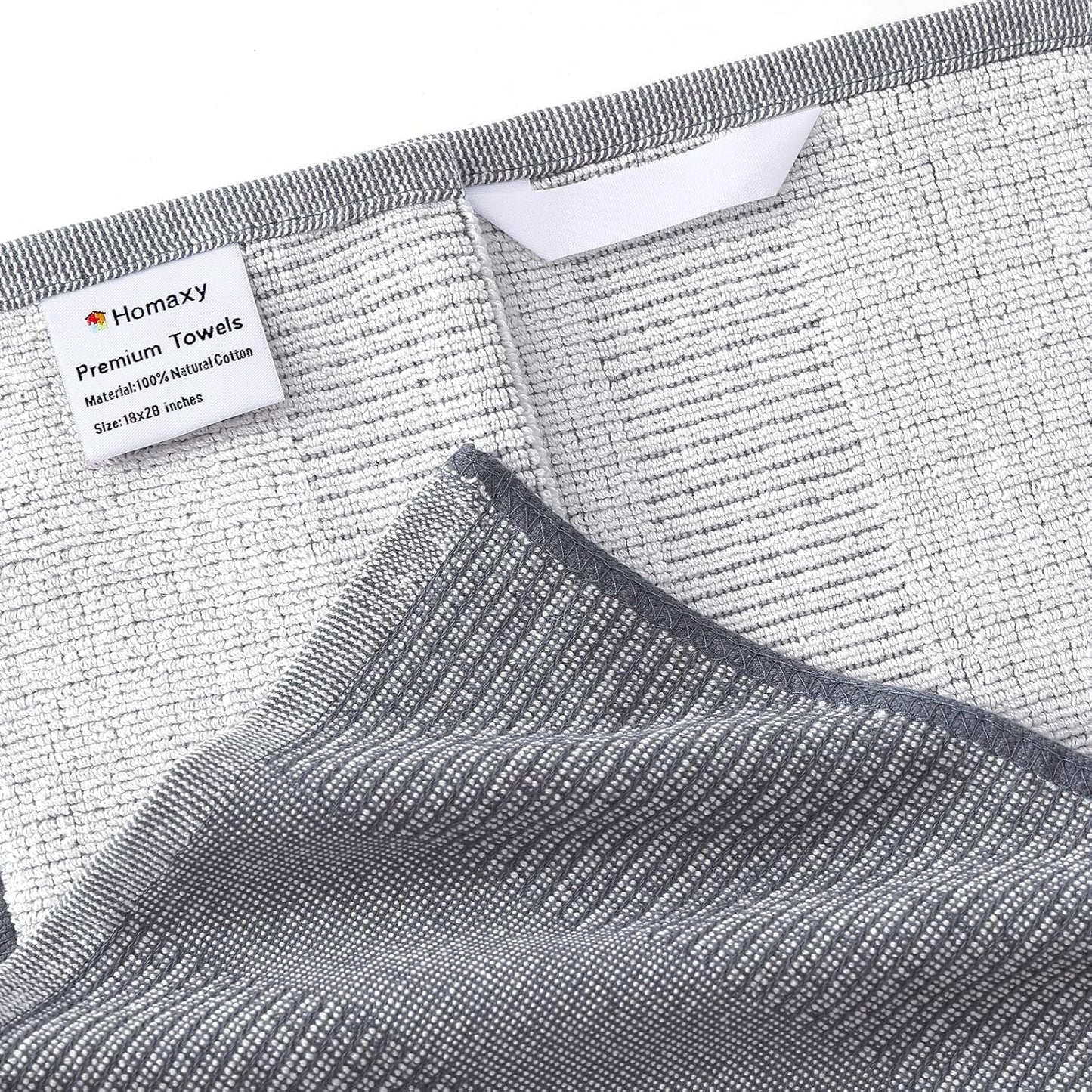 Homaxy Premium Kitchen Towels(18”x 28”, 6 Pack), Large Cotton Kitchen Hand Towels, Flat and Terry Dish Towels, 380 GSM Highly Absorbent Tea Towel Set with Hanging Loop, Grey