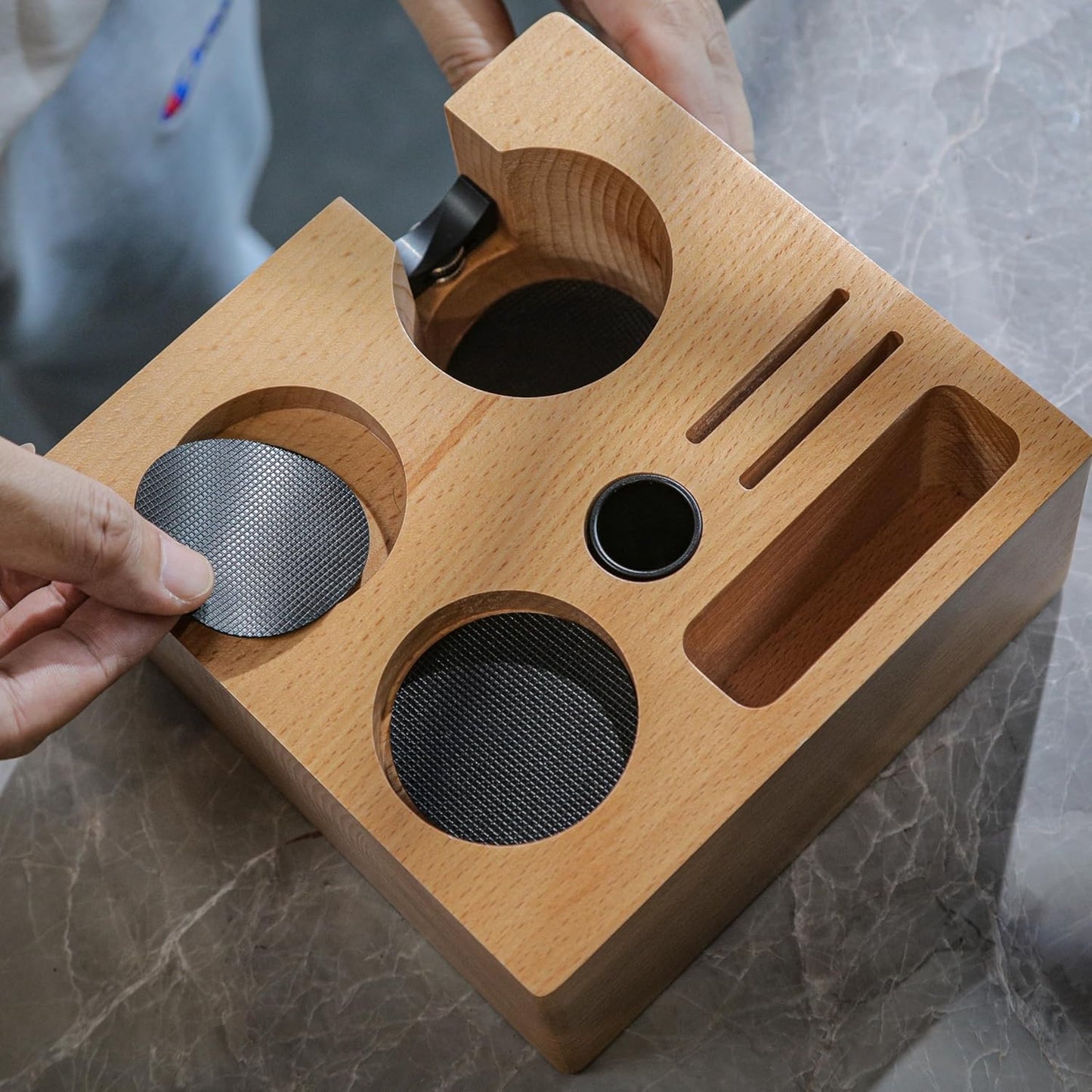 58mm Compact Espresso Tamping Station V3 – Portafilter Stand and Coffee Accessories Organizer for Espresso Machines with Tamper Holder, Distributor Slot, and Multi-Accessory Storage