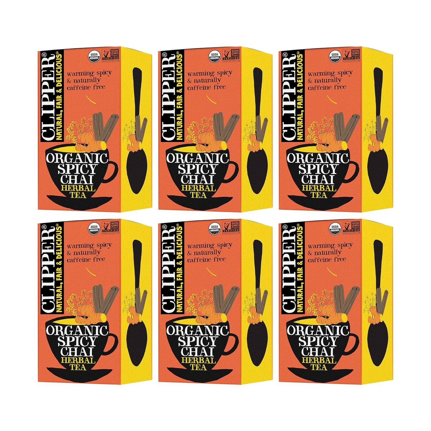 Clipper Organic Spicy Chai Herbal Tea, Caffeine Free, Non GMO, 1.76 Ounces (Pack Of 6)