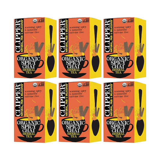 Clipper Organic Spicy Chai Herbal Tea, Caffeine Free, Non GMO, 1.76 Ounces (Pack Of 6)