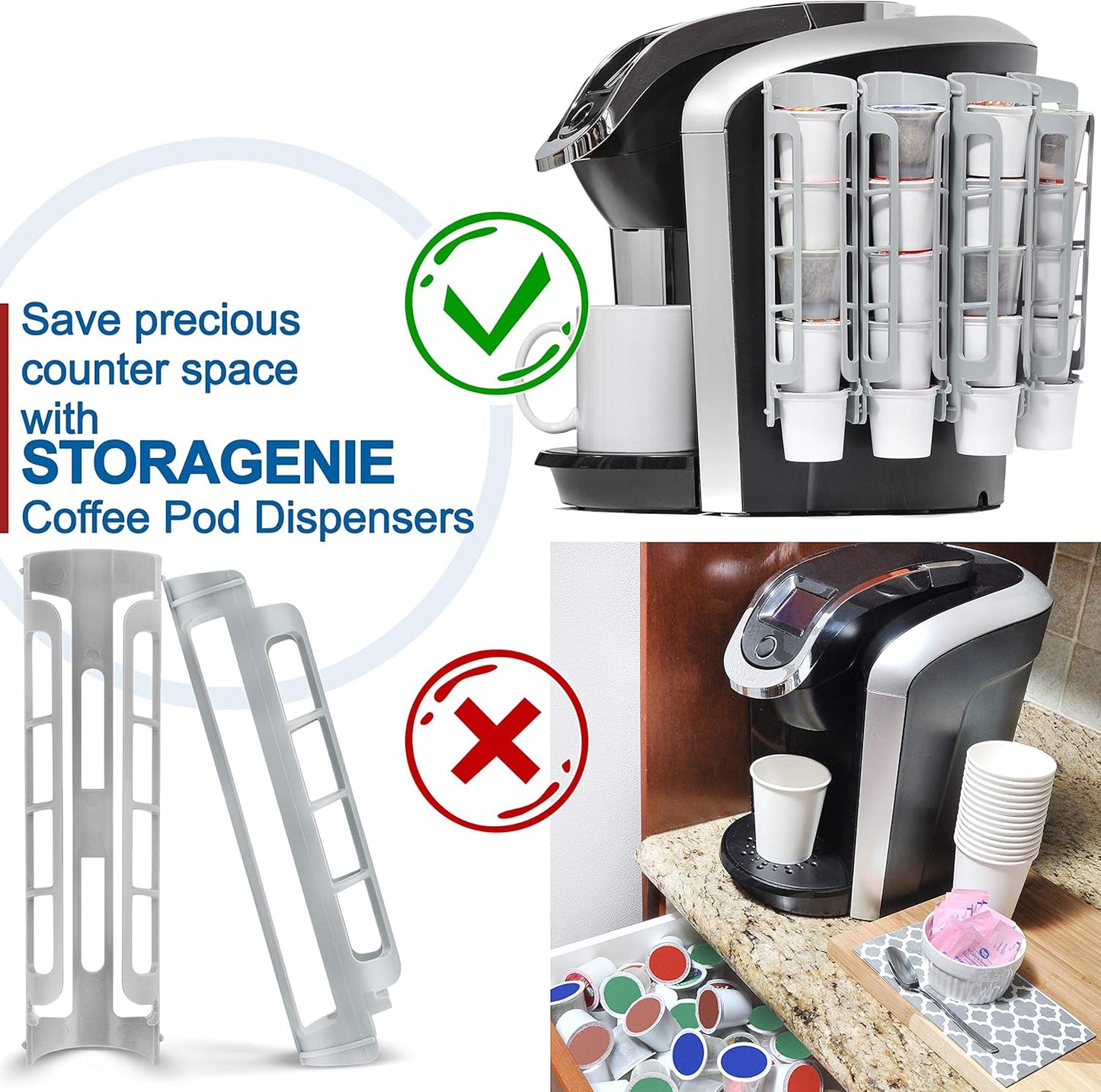STORAGENIE Coffee Pod Holder Side Mount K Cup Pods Dispenser compatible with Keurig Coffee Makers, Perfect for Small Counters