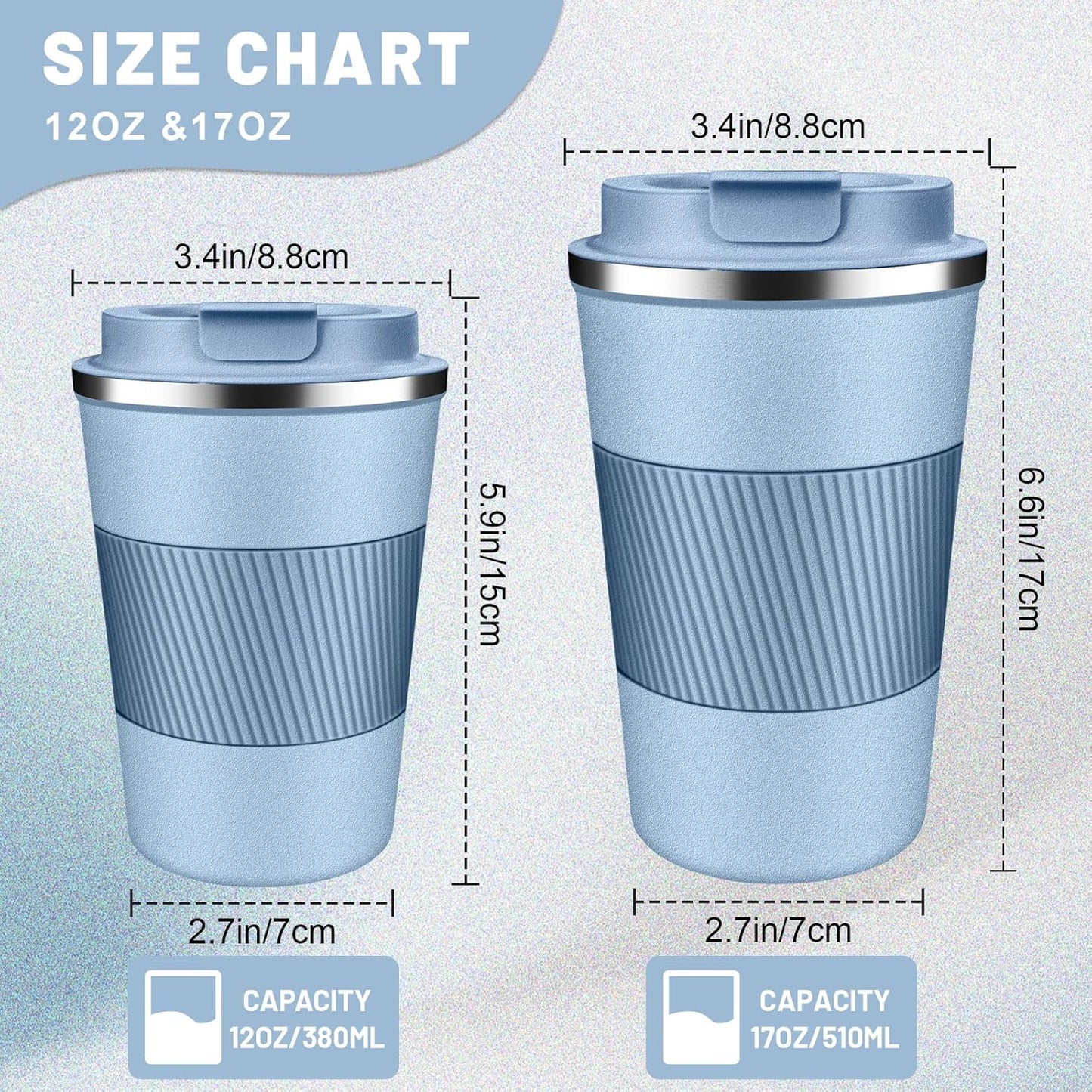Insulated Coffee Tumblers with Flip Lid 12oz / 17oz, Stainless Steel Travel Coffee Mug Leak Proof, Vacuum Insulated Coffee Mug Reusable Cup, Keeps Cold and Hot for Coffee Tea