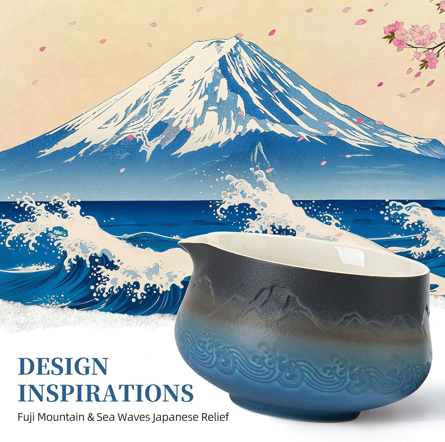 TEANAGOO 7 Pcs Matcha Whisk Set, Ceramic Matcha Set, Matcha Kit for Ceremony, Matcha Tea Set for Making Breakfast/Latte, Whisk Set and Bowl with All Accessories, Gift for Matcha Lover