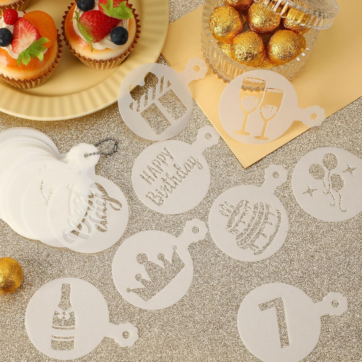 JULBEAR Birthday Cookie Stencils, 36 Pieces Reusable Coffee Decoration Stencils Templates Tools for Cookies Baking Painting Dessert Decoration DIY Birthday Party Decor