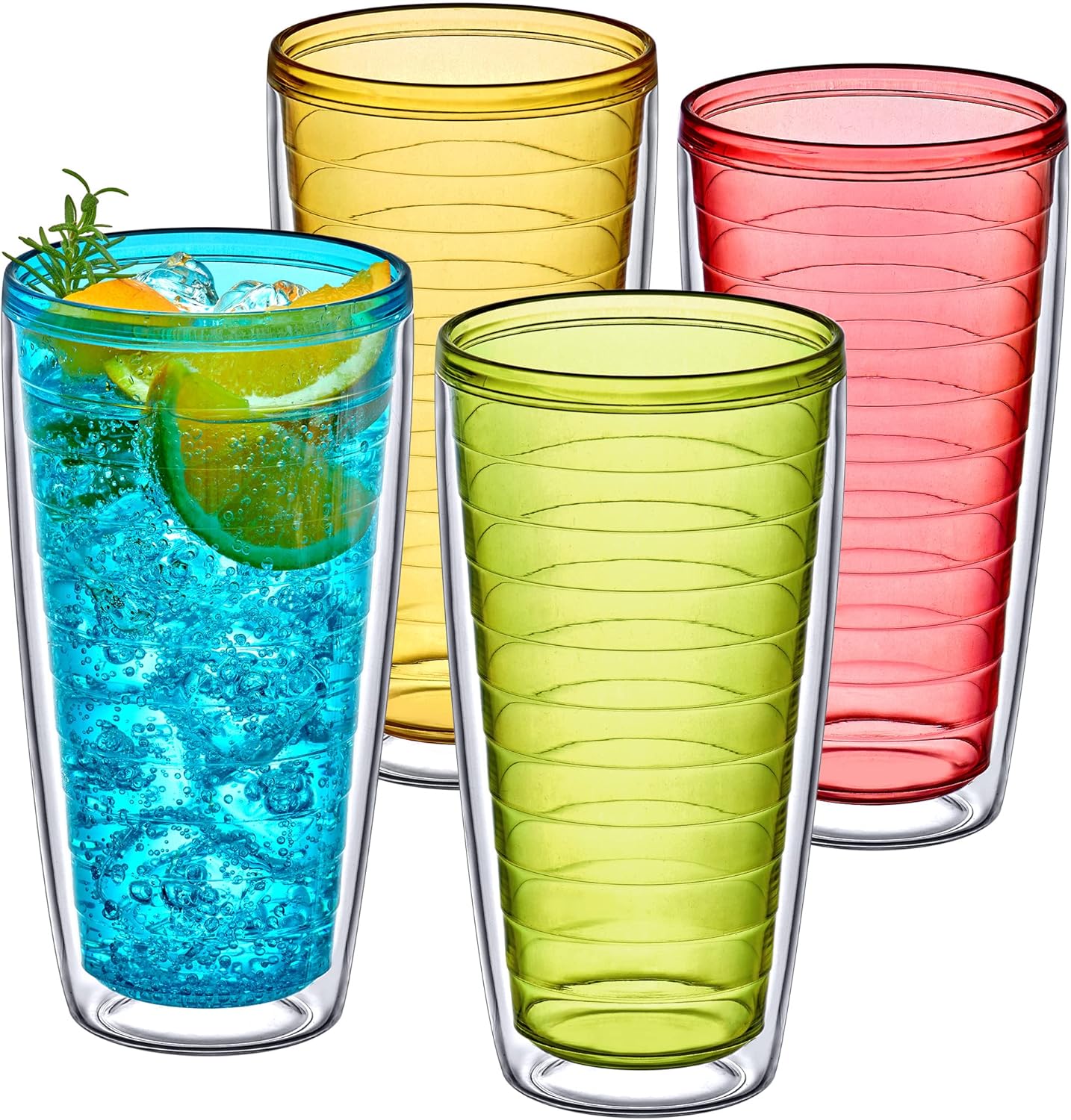 Amazing Abby - Alaska - 24-Ounce Insulated Plastic Tumblers (Set of 4), Double-Wall Plastic Drinking Glasses, Mixed-Color Reusable Plastic Cups, BPA-Free, Shatter-Proof, Dishwasher-Safe