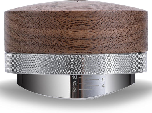 58.5mm Espresso Distributor Walnut Coffee Distribution Tool Adjustable Depth Stainless Steel Espresso Leveler Premium Espresso Machine Accessories For Coffee Bar