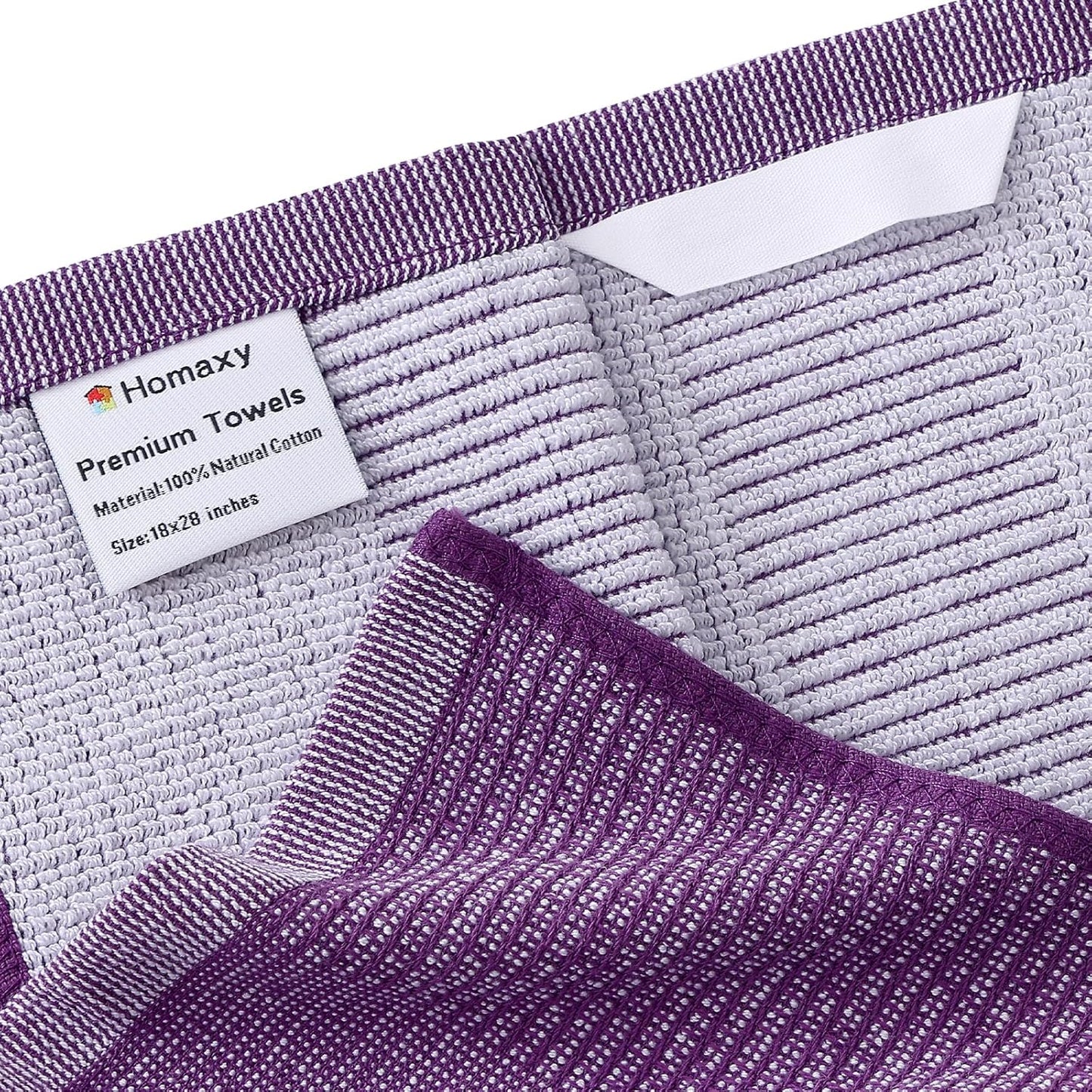 Homaxy Premium Kitchen Towels(18”x 28”, 12 Pack), Large Cotton Kitchen Hand Towels, Flat and Terry Dish Towels, 380 GSM Highly Absorbent Tea Towel Set with Hanging Loop, Purple