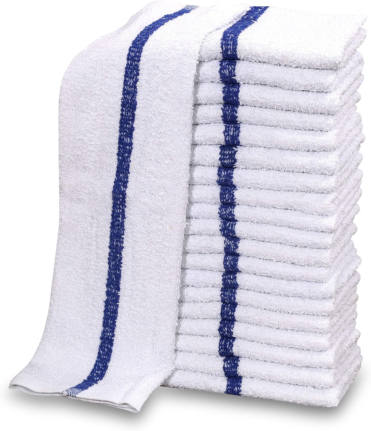 GOLD TEXTILES 12 PC New Cotton Blend White Restaurant Bar Mops Kitchen Towels 28oz (1 Dozen) (12, Blue Stripe)