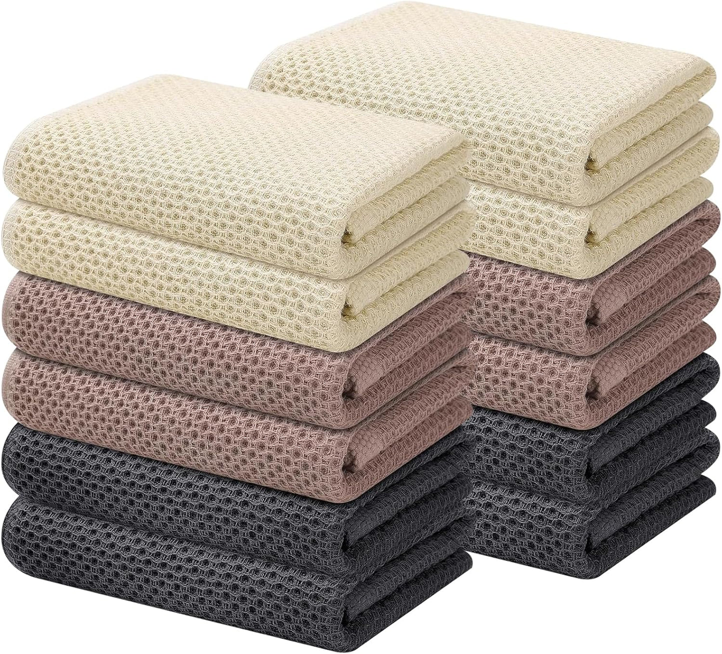Kitinjoy 100% Cotton Waffle Weave Kitchen Towels, 12-Pack Super Soft and Absorbent Kitchen Dish Towels for Drying Dishes, Kitchen Hand Towels, 13 in x 28 in, Mixed Color