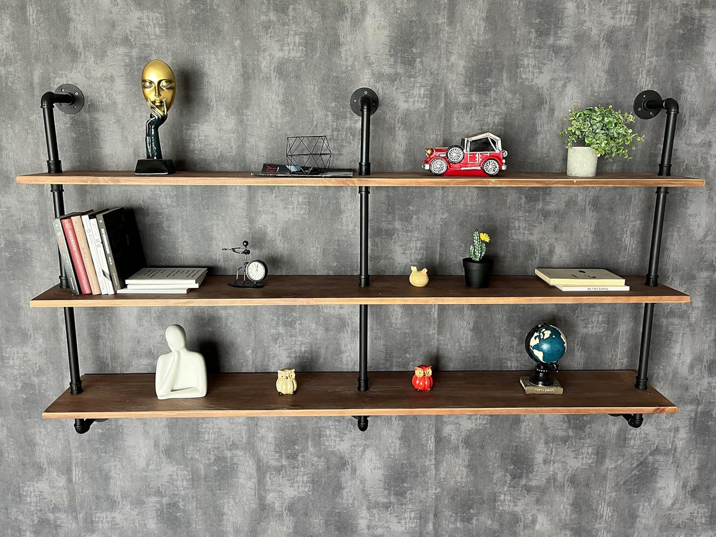 Floating Shelves 70 inch Wall Bookshelf Industrial Pipe Shelving Shelves Real Wood Planks Rustic Wall Shelves Hanging Bookshelves Farmhouse Kitchen Bar Shelving