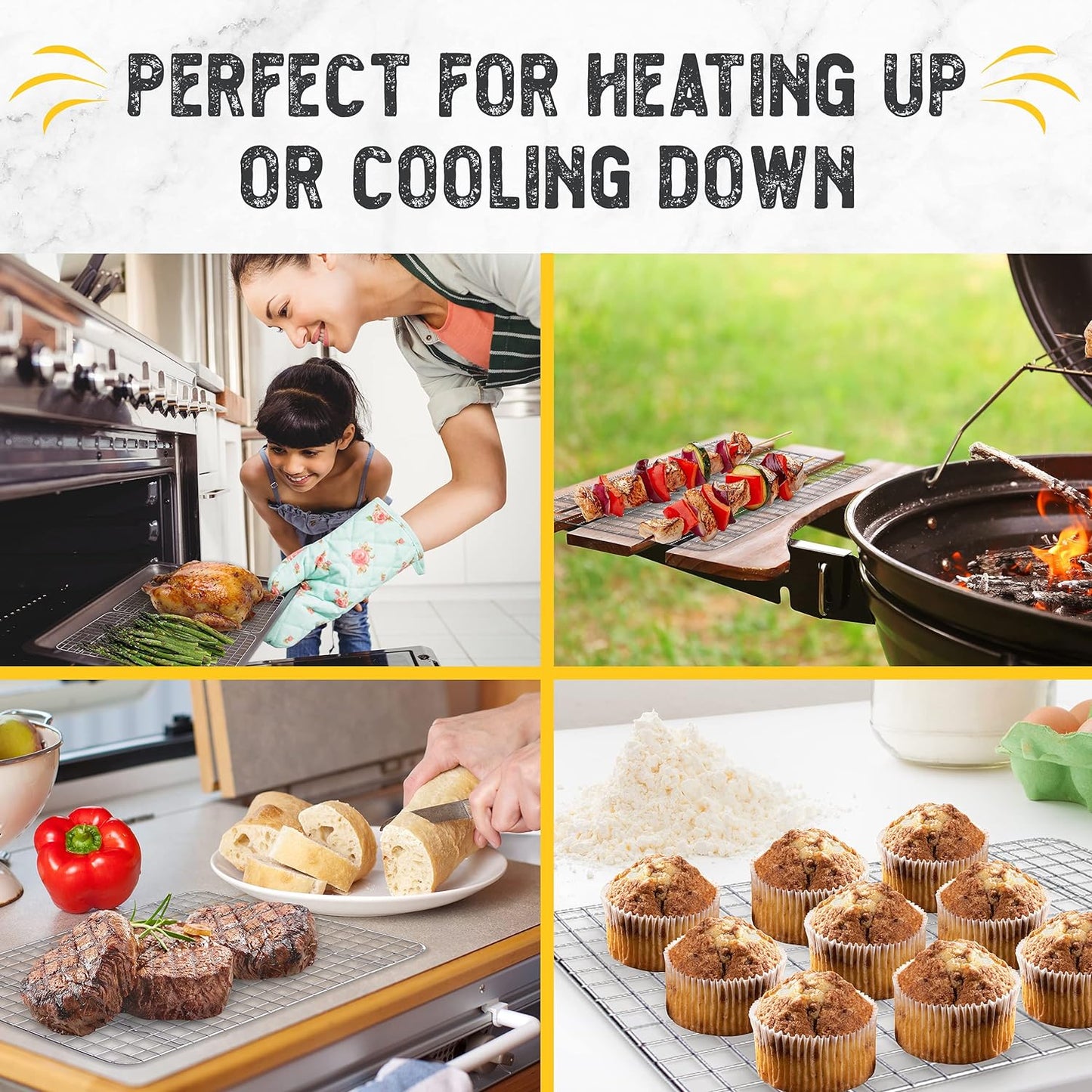 Checkered Chef Cooling Rack for Cooking and Baking - 11 ¾" x 17 Set of 2 Stainless Steel, Oven Safe Grid Wire Cookie Cooling Racks