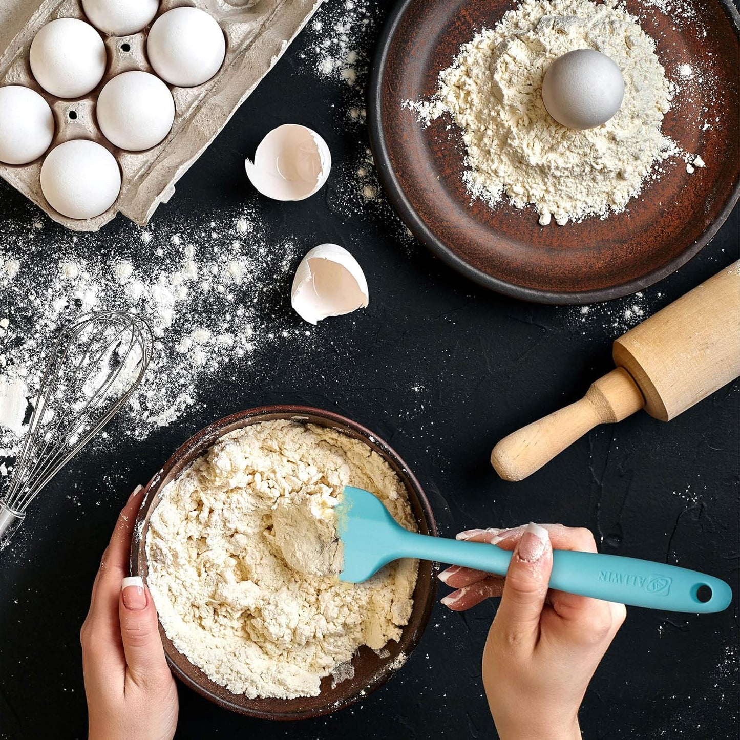 Silicone Spatula 3-piece Set, Ergonomic Handle High Heat-Resistant Spatulas, Non-stick Rubber Spatulas with Stainless Steel Core, Light Blue