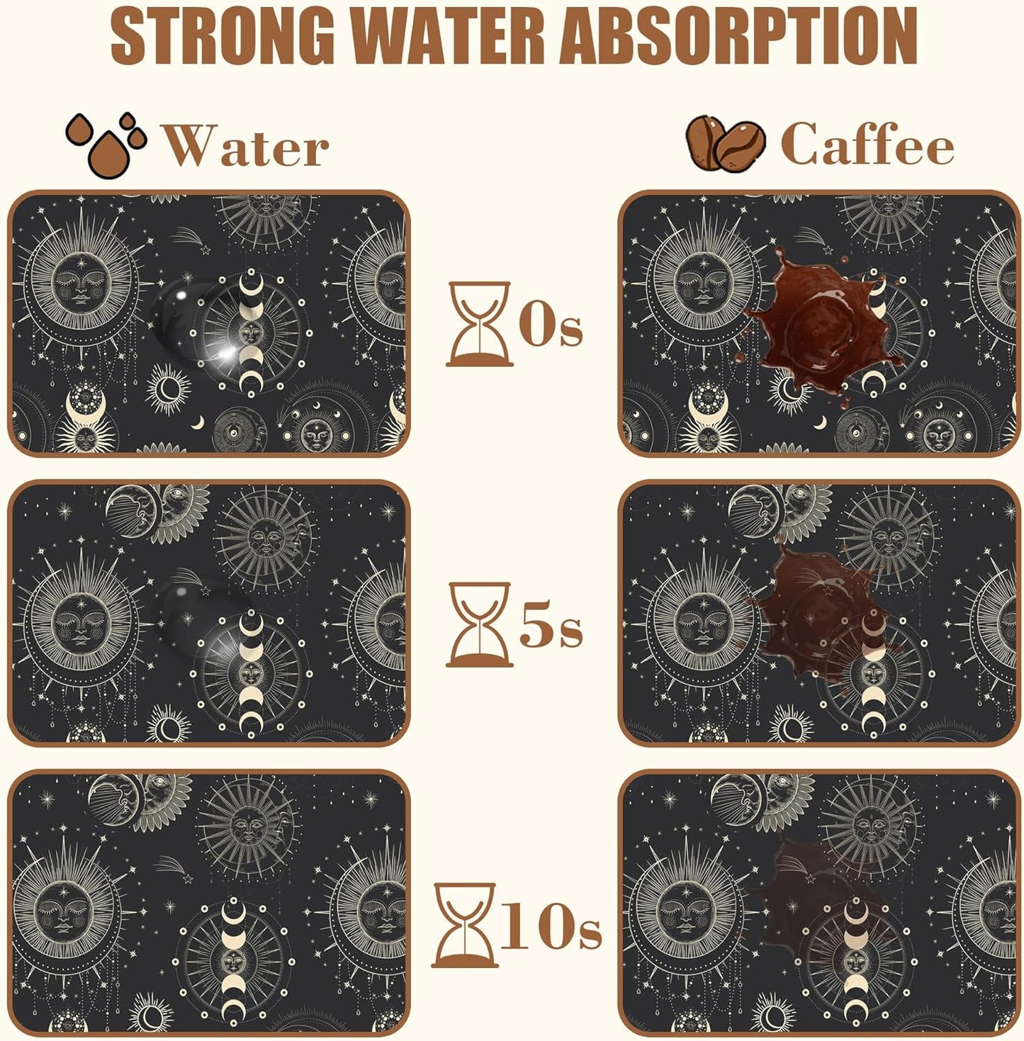 Moon Sun Zodiac Coffee Mat Absorbent Astrology Dish Drying Mat for Kitchen Counter Hide Stain Rubber Backed Coffee Bar Accessories Fit Under Espresso Machine, 11.8 x 19.7 Inch