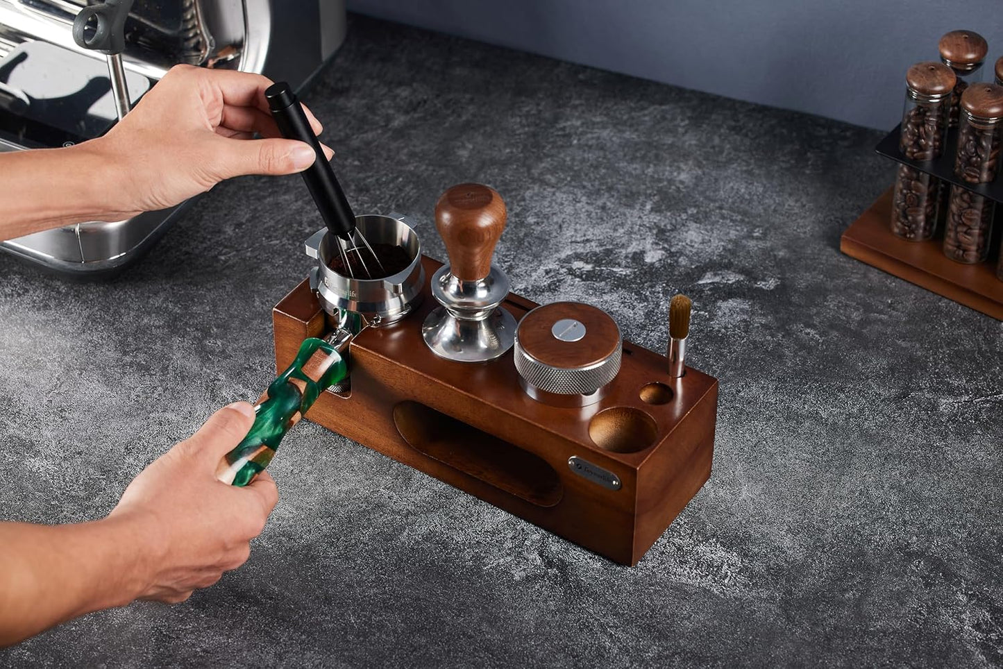 54mm bottomless portafilter for Breville Barista Express(BES870) Pro Touch Bambino Infuser Duo Temp Espresso Accessories Includes Naked Basket Stainless Steel resin green