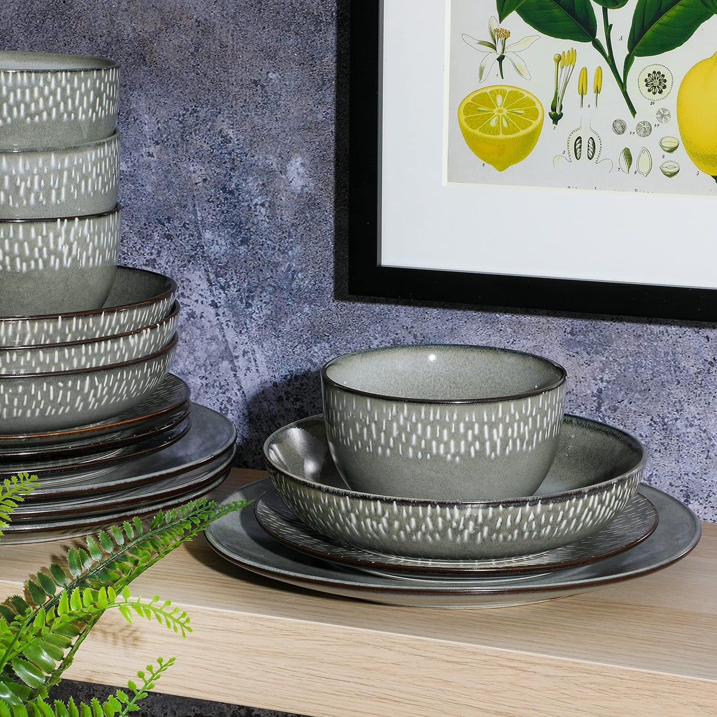 Gibson Elite Matisse Double Bowl Dinnerware Set, Service for 4 (16pcs), Green